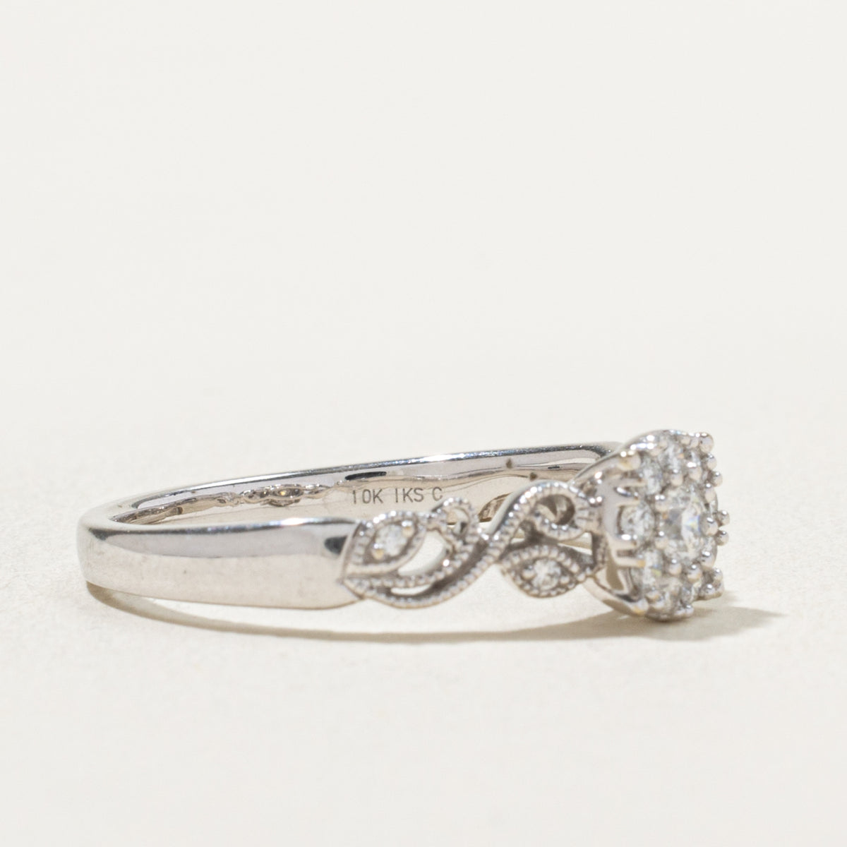 10k Diamond Cluster Scrollwork Floral Ring | 0.34ctw | SZ 10