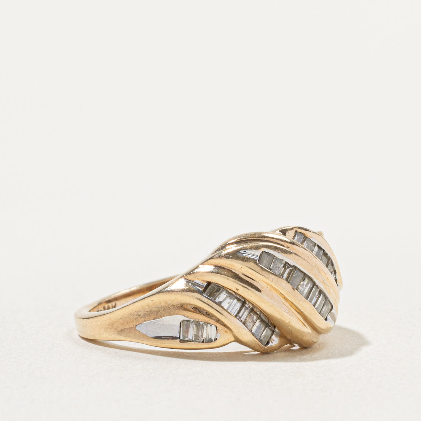 10k Diagonal Diamond Croissant Dome Ring | 0.24ctw | SZ 6.75