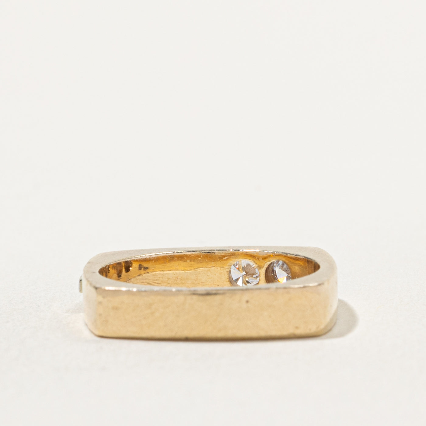 10k Two Stone Diamond Grooved Soft-Square Band | 0.20ctw | 4.00mm | SZ 6.75