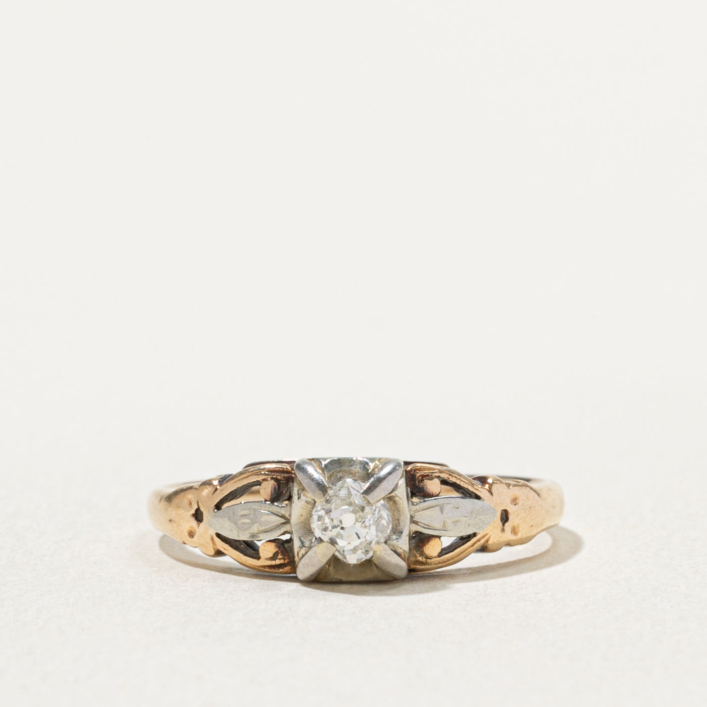 10k Two Tone Old Mine Cut Diamond Textured Ring | 0.12ct | SZ 5.75