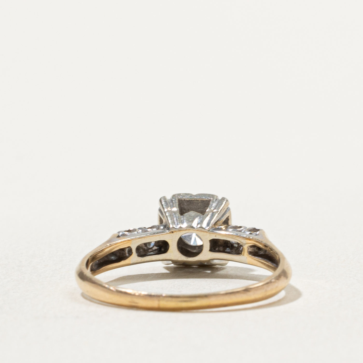 14k Two Tone Illusion Set Diamond Textured Ring | 0.20ctw | SZ 6.25