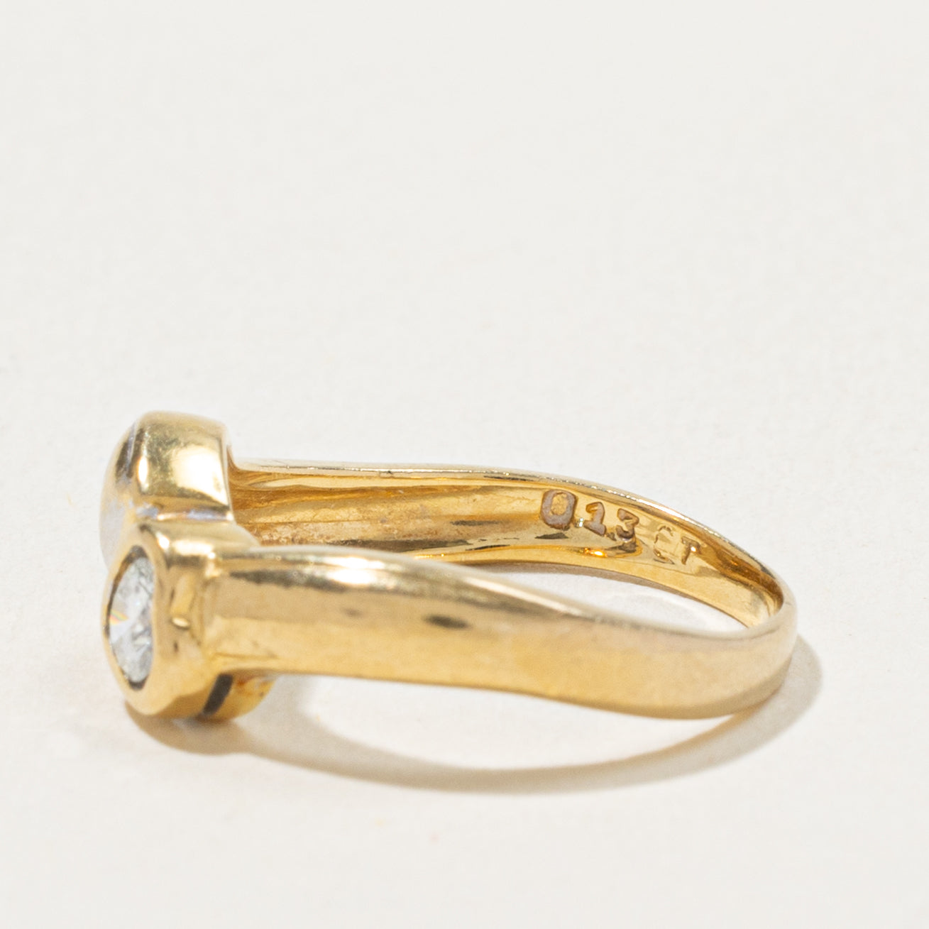 18k Bezel Set Diamond Heart Bypass Ring | 0.13ct | SZ 4.5
