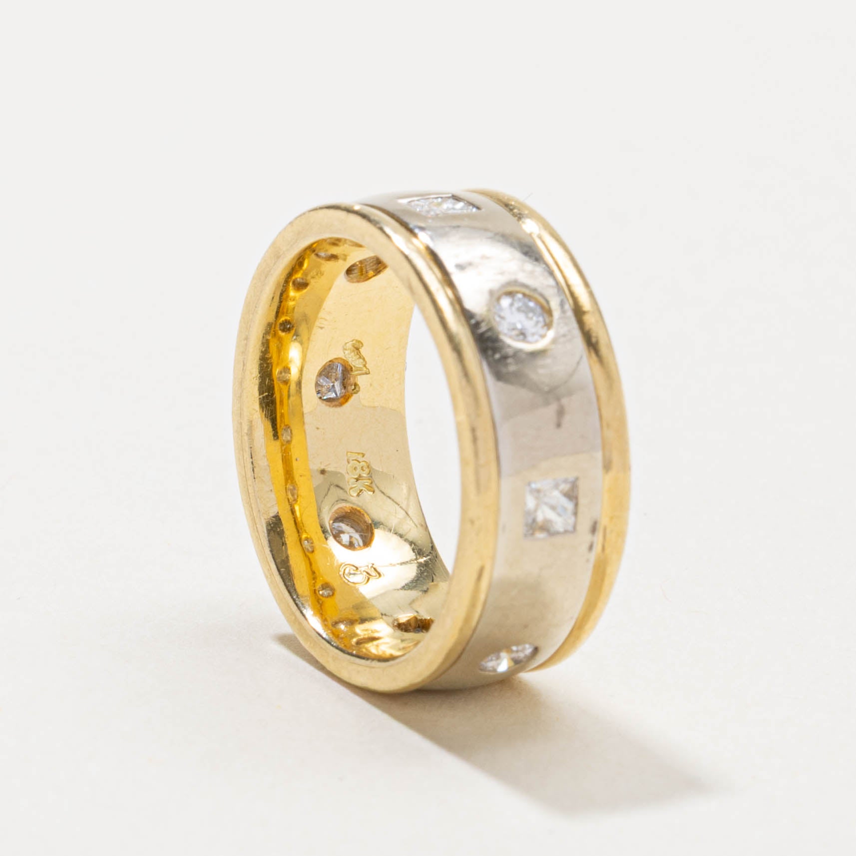 18k Two-Tone Flush Set Diamond Band | 0.60ctw | 8.00mm | SZ 6