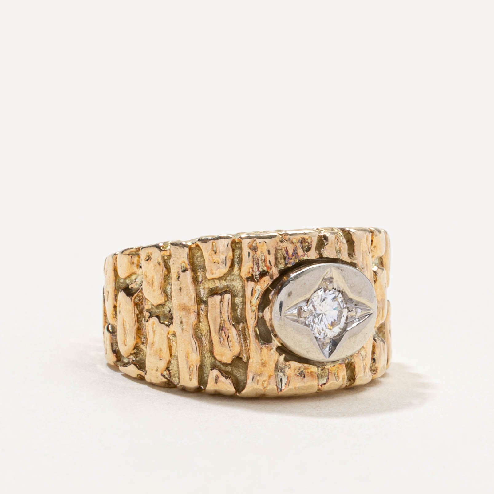 14k Star Set Diamond Textured Cocktail Ring | 0.17ct | SZ 6.75