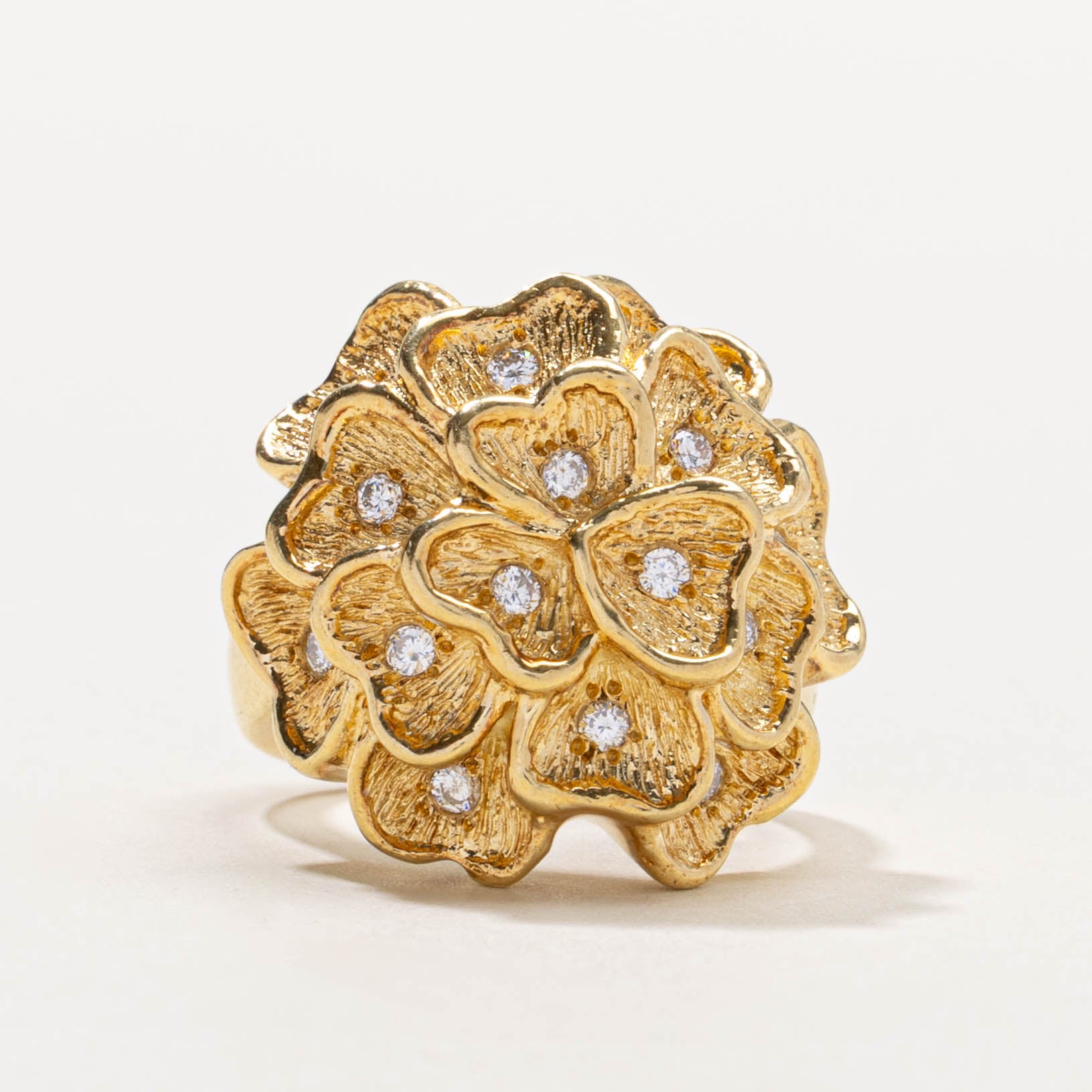 18k Diamond Peony Flower Cocktail Ring | 0.30ctw | SZ 5.75