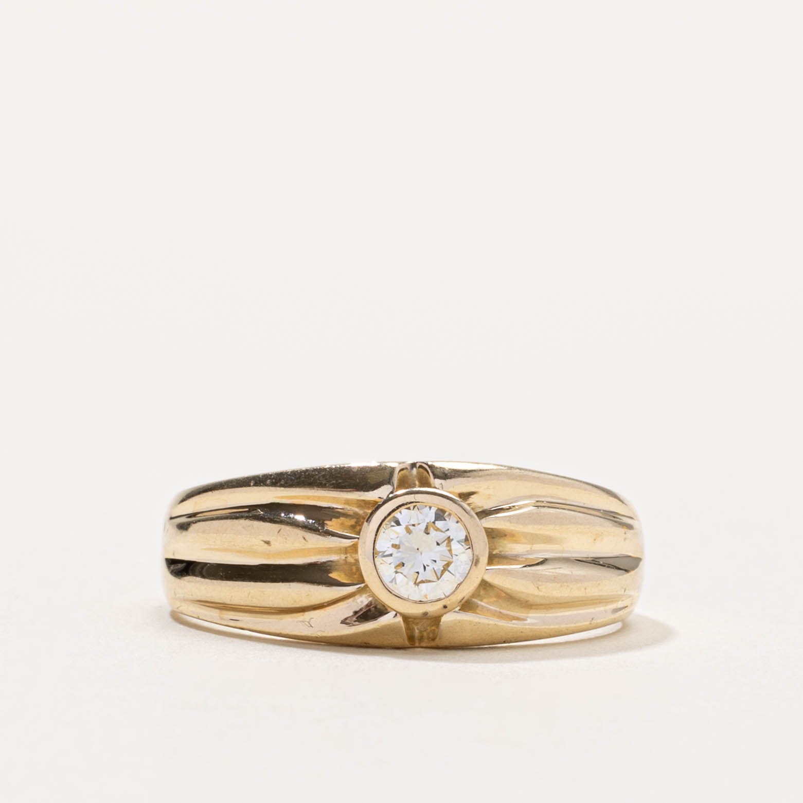 14k Bezel Set Diamond Grooved Dome Ring | 0.30ct SI1 I/J | SZ 9