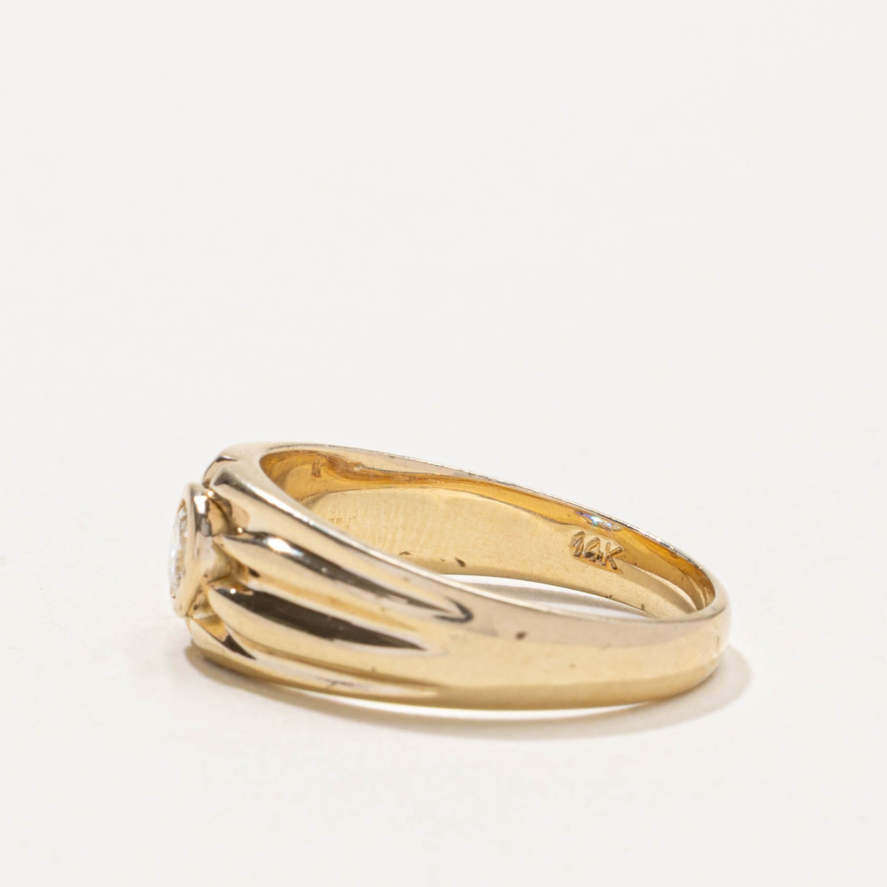 14k Bezel Set Diamond Grooved Dome Ring | 0.30ct SI1 I/J | SZ 9