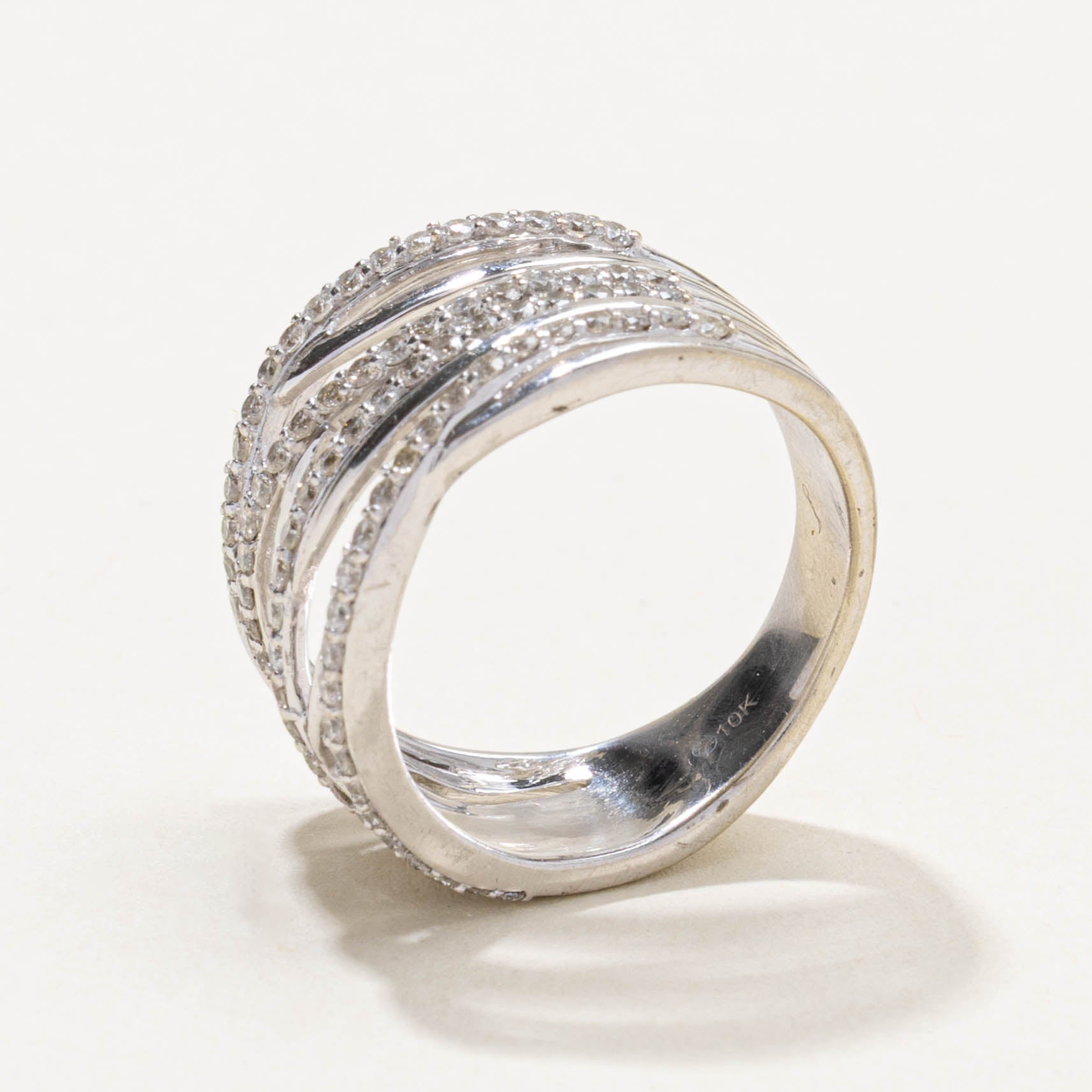 10k Multi Row Diamond Crossover Ring | 1.00ctw | SZ 7.5
