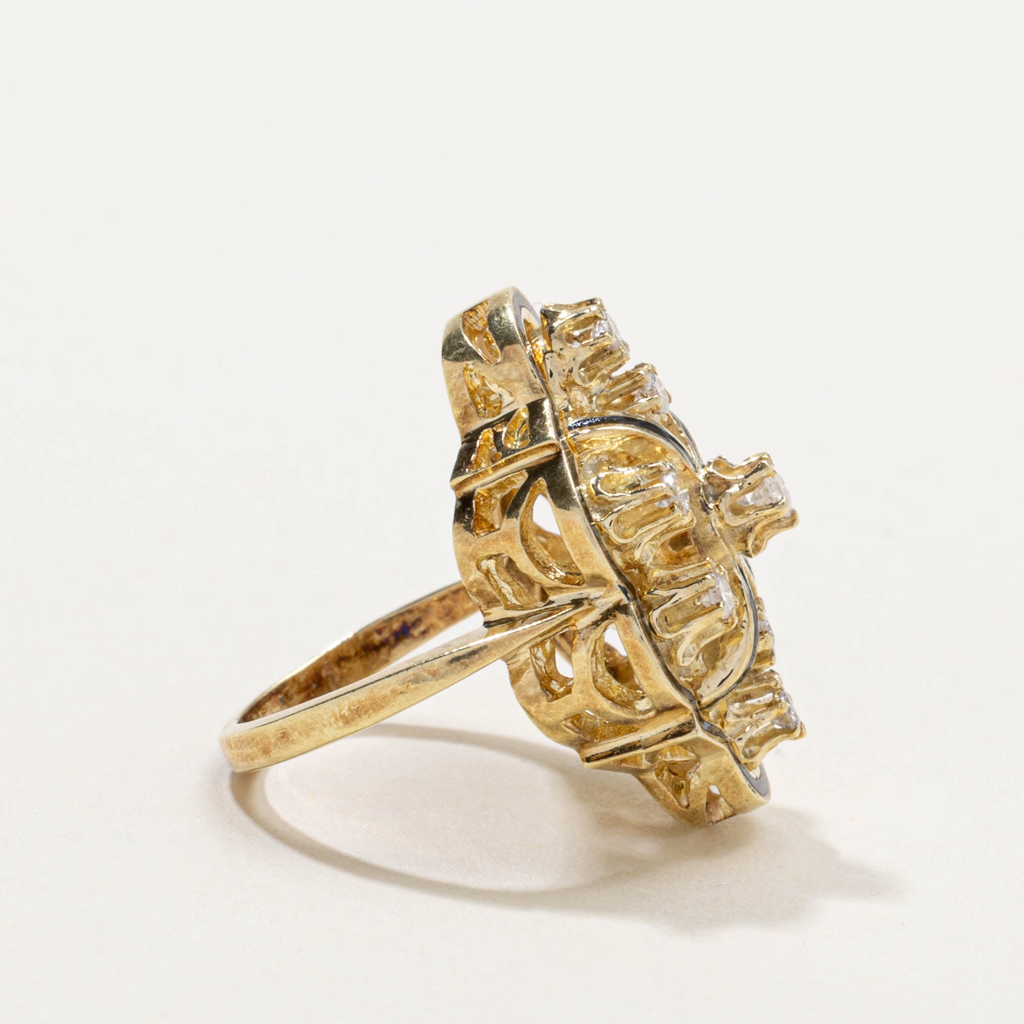14k Diamond Black Enamel Cocktail Ring | 0.25ctw | SZ 3.75