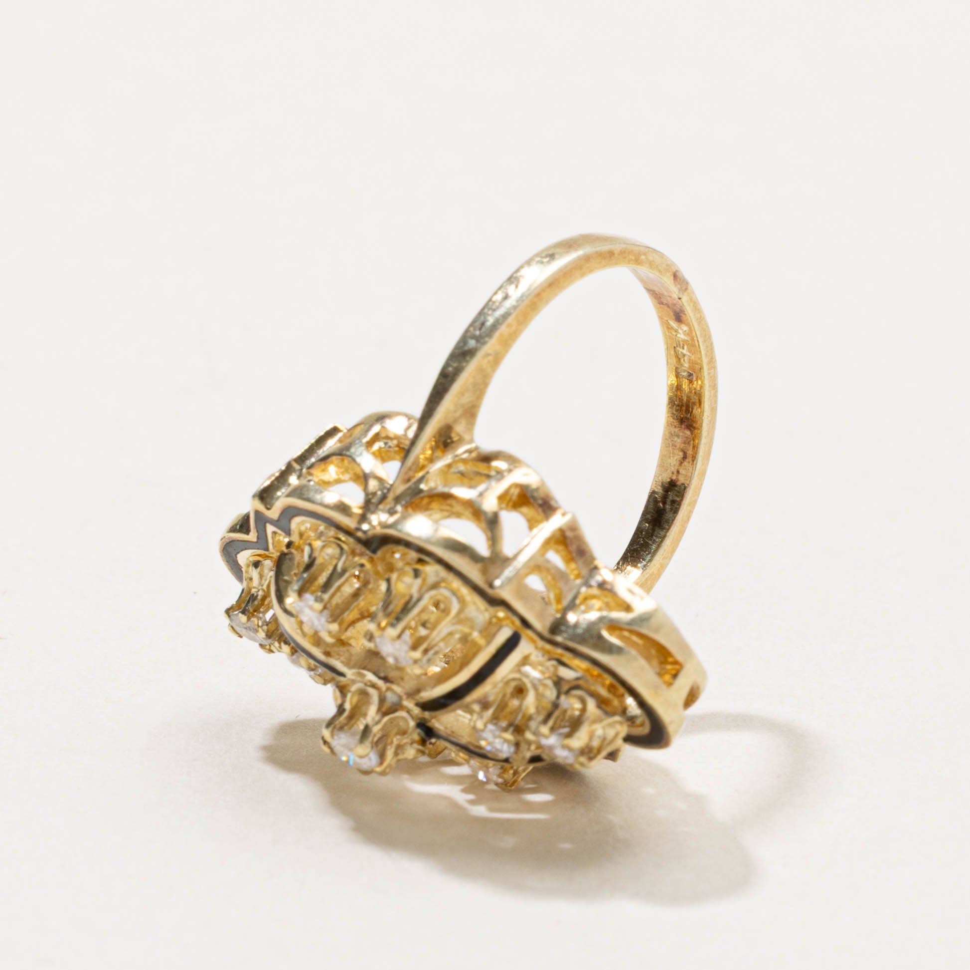 14k Diamond Black Enamel Cocktail Ring | 0.25ctw | SZ 3.75