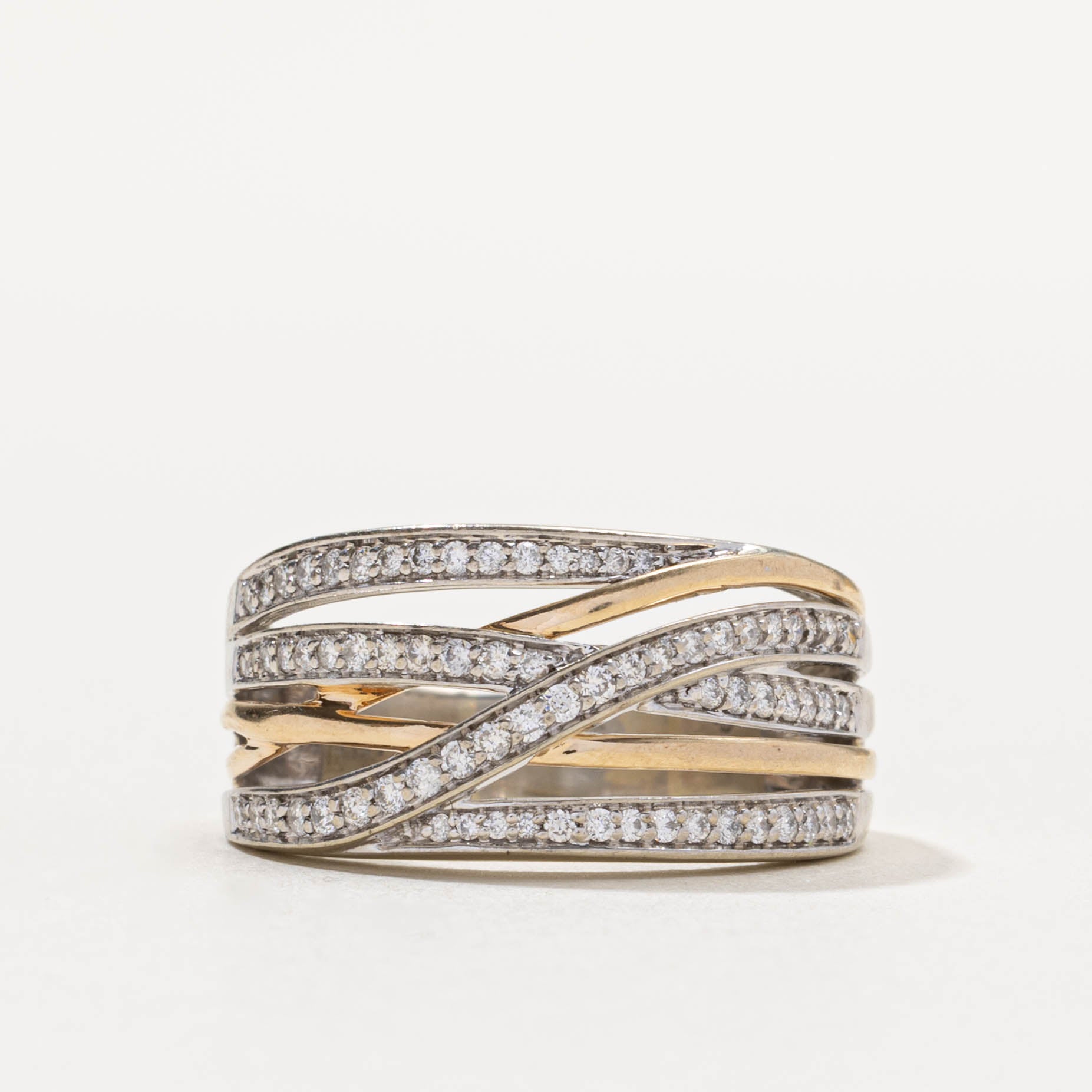 10k Multi Row Diamond Crossover Ring | 0.50ctw | SZ 9