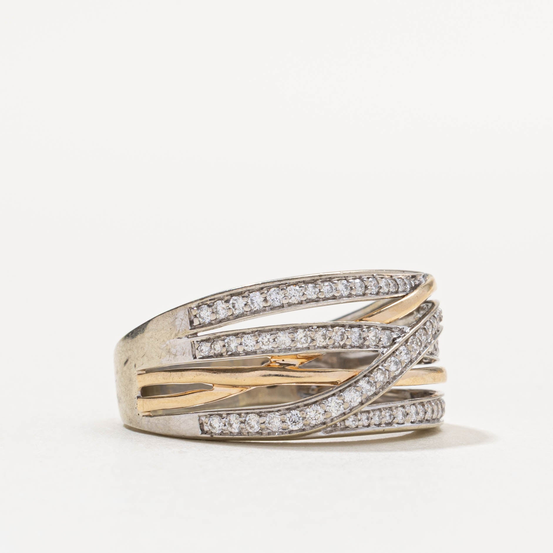 10k Multi Row Diamond Crossover Ring | 0.50ctw | SZ 9