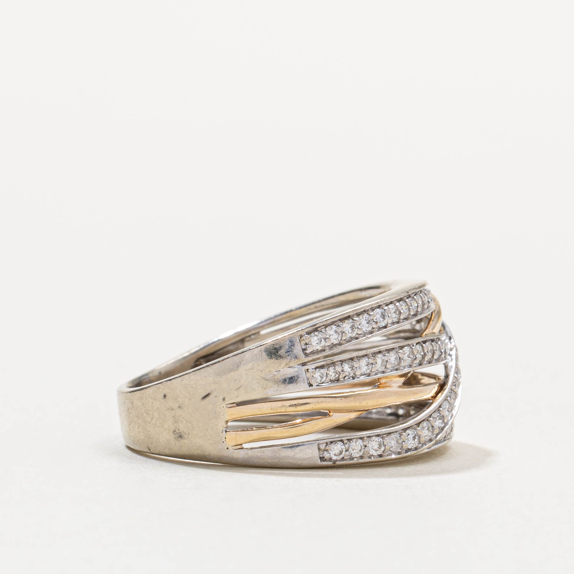 10k Multi Row Diamond Crossover Ring | 0.50ctw | SZ 9