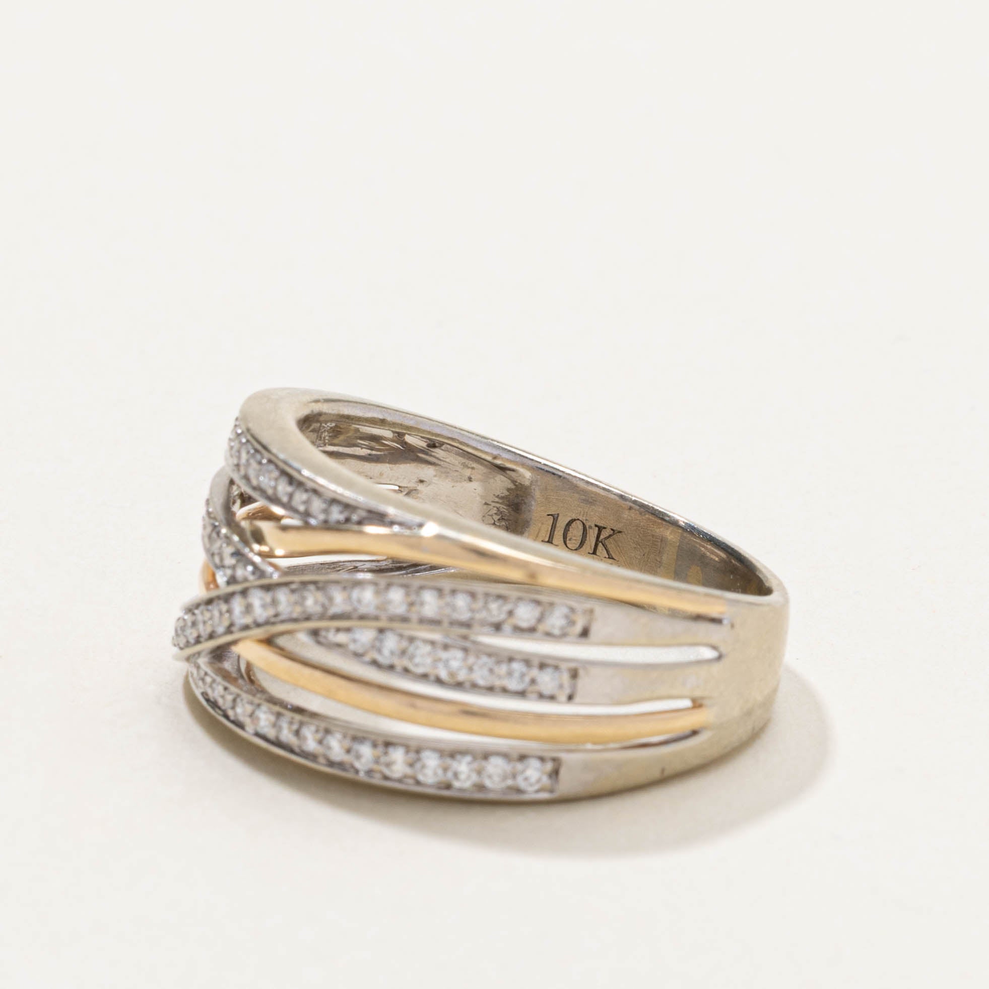 10k Multi Row Diamond Crossover Ring | 0.50ctw | SZ 9
