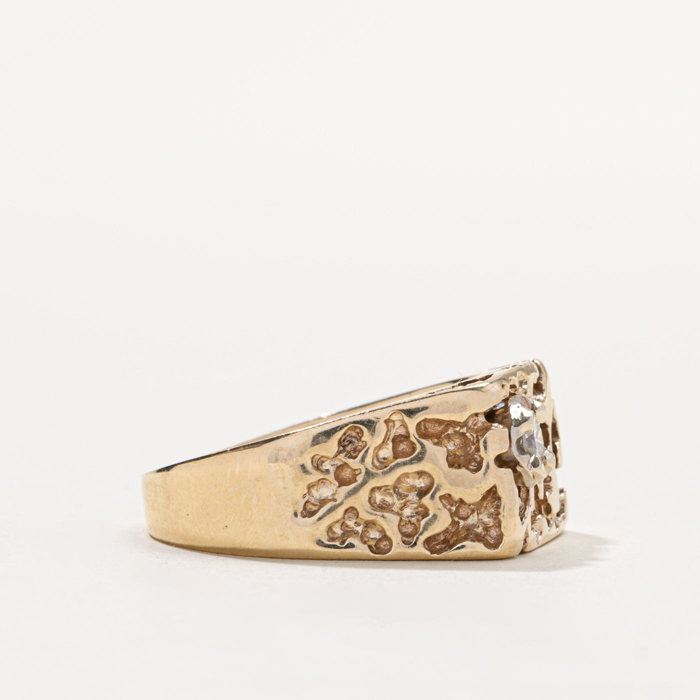 10k Diamond Rough Textured Cocktail Ring | 0.15ctw | SZ 12.5