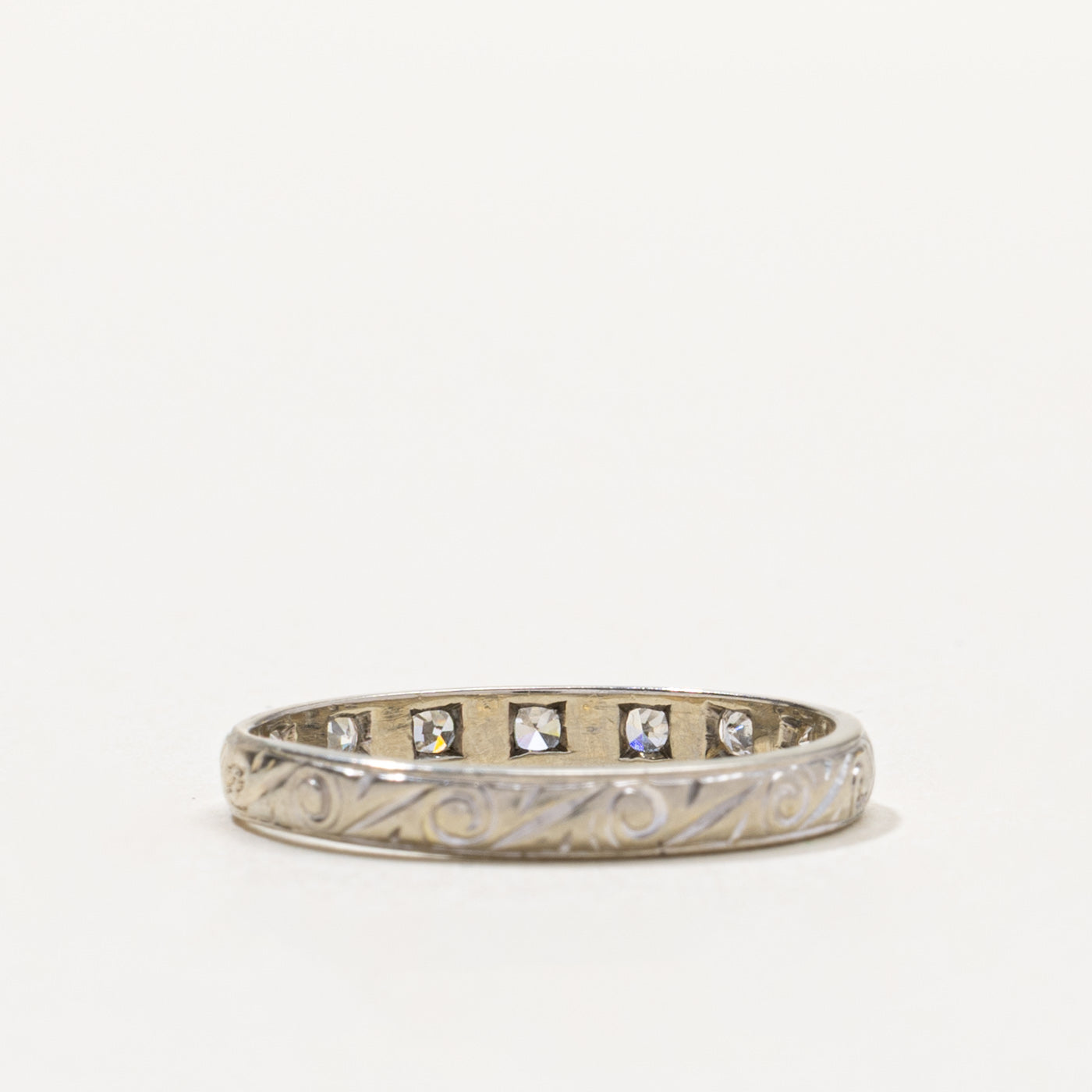 18k Semi-Eternity Diamond Engraved Band | 0.24ctw | 2.85mm | SZ 7.5