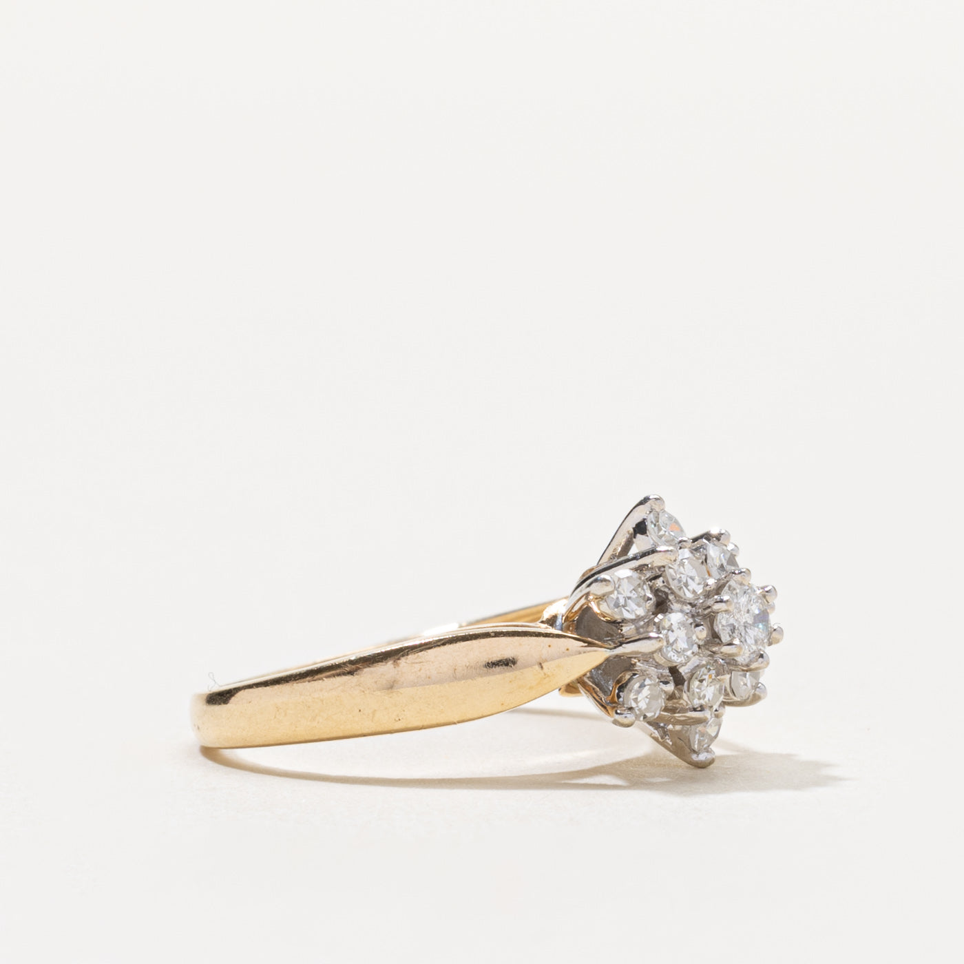 14k Diamond Petal Cluster Reverse Tapered Ring | 0.45ctw | SZ 5.75