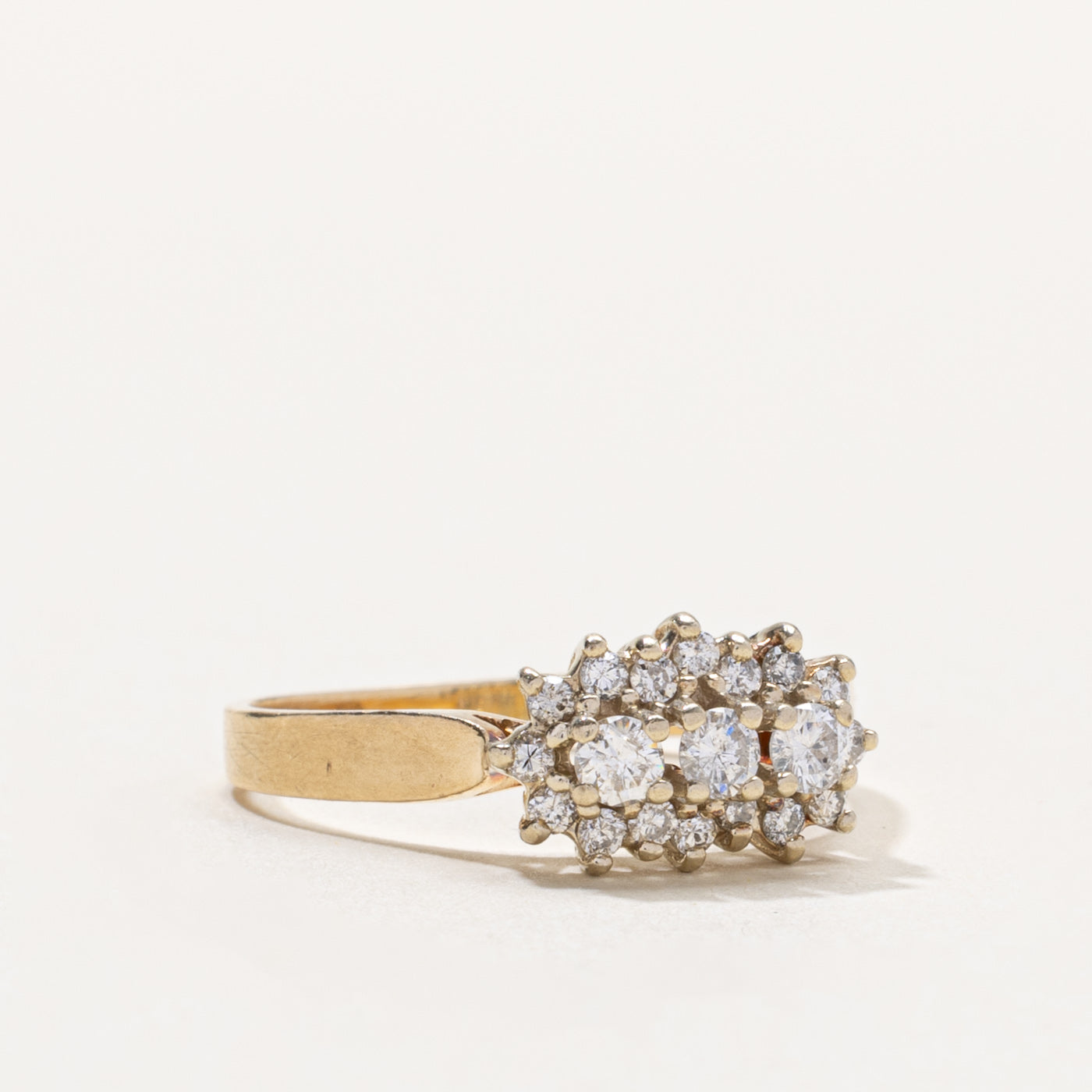 14k Diamond Three Stone Cluster Accent Ring | 0.50ctw | SZ 8