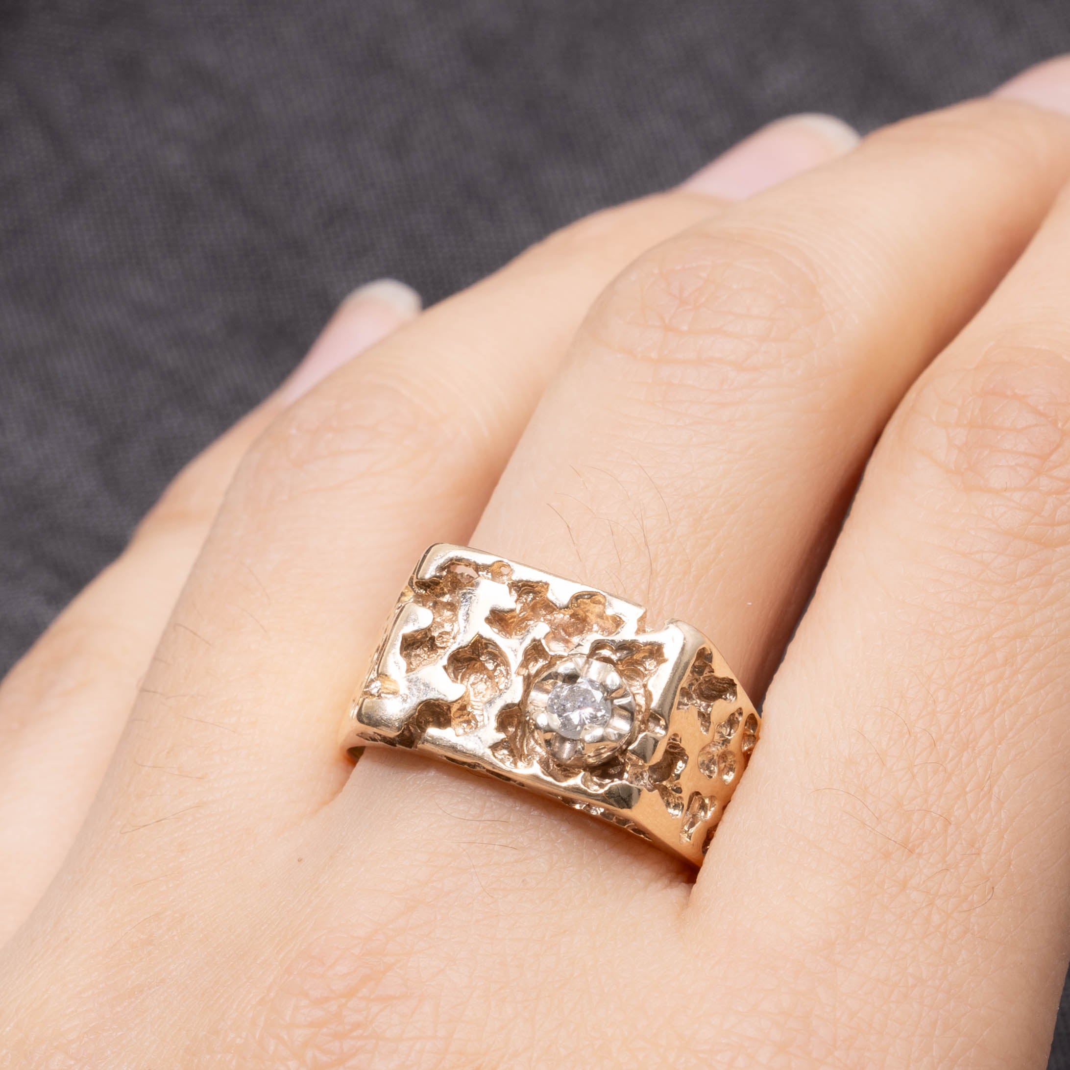 10k Diamond Rough Textured Cocktail Ring | 0.15ctw | SZ 12.5