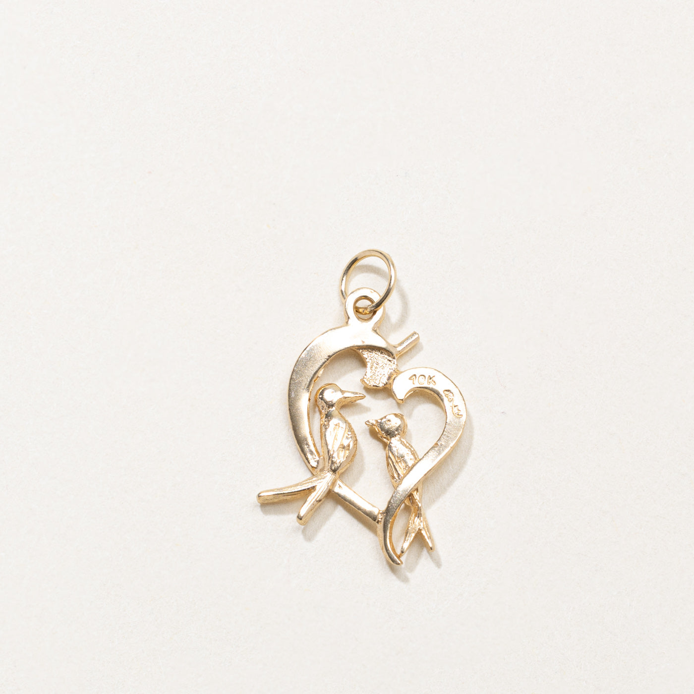 10k Two Bird Heart Charm