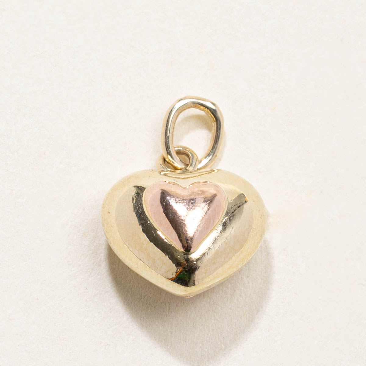 14k Two Tone Puffed Heart Charm