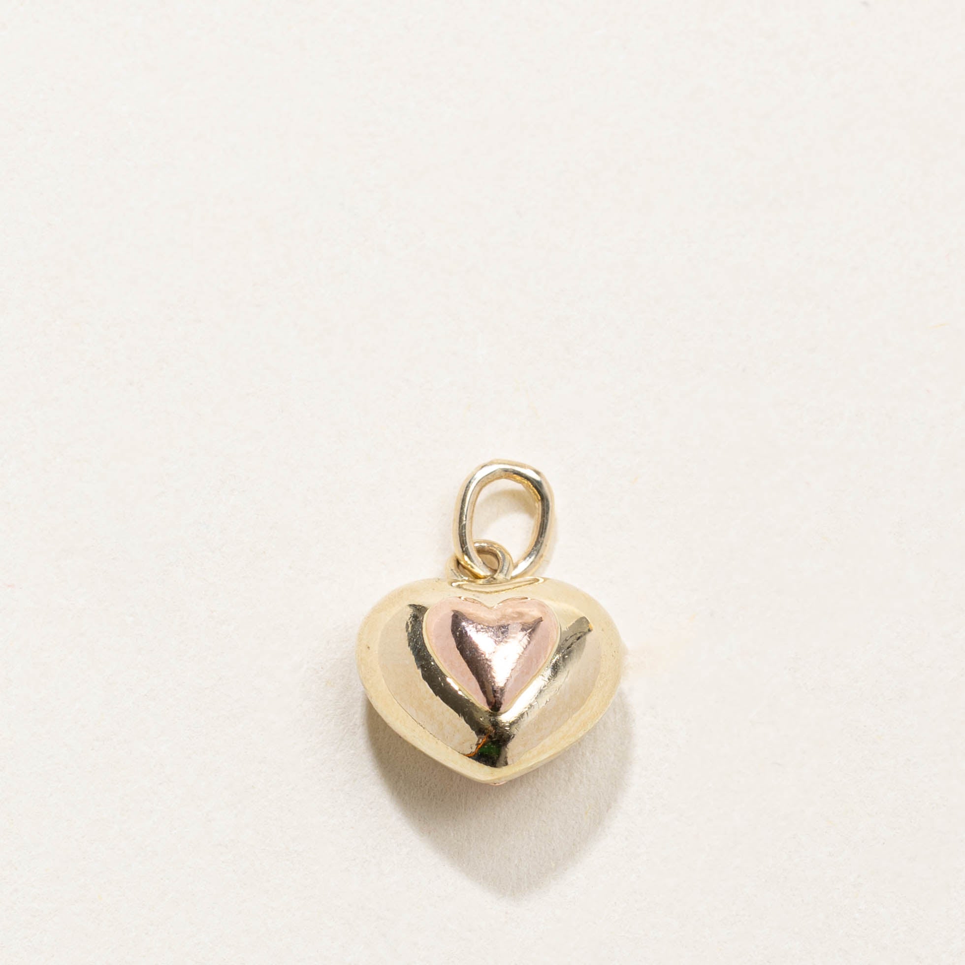14k Two Tone Puffed Heart Charm