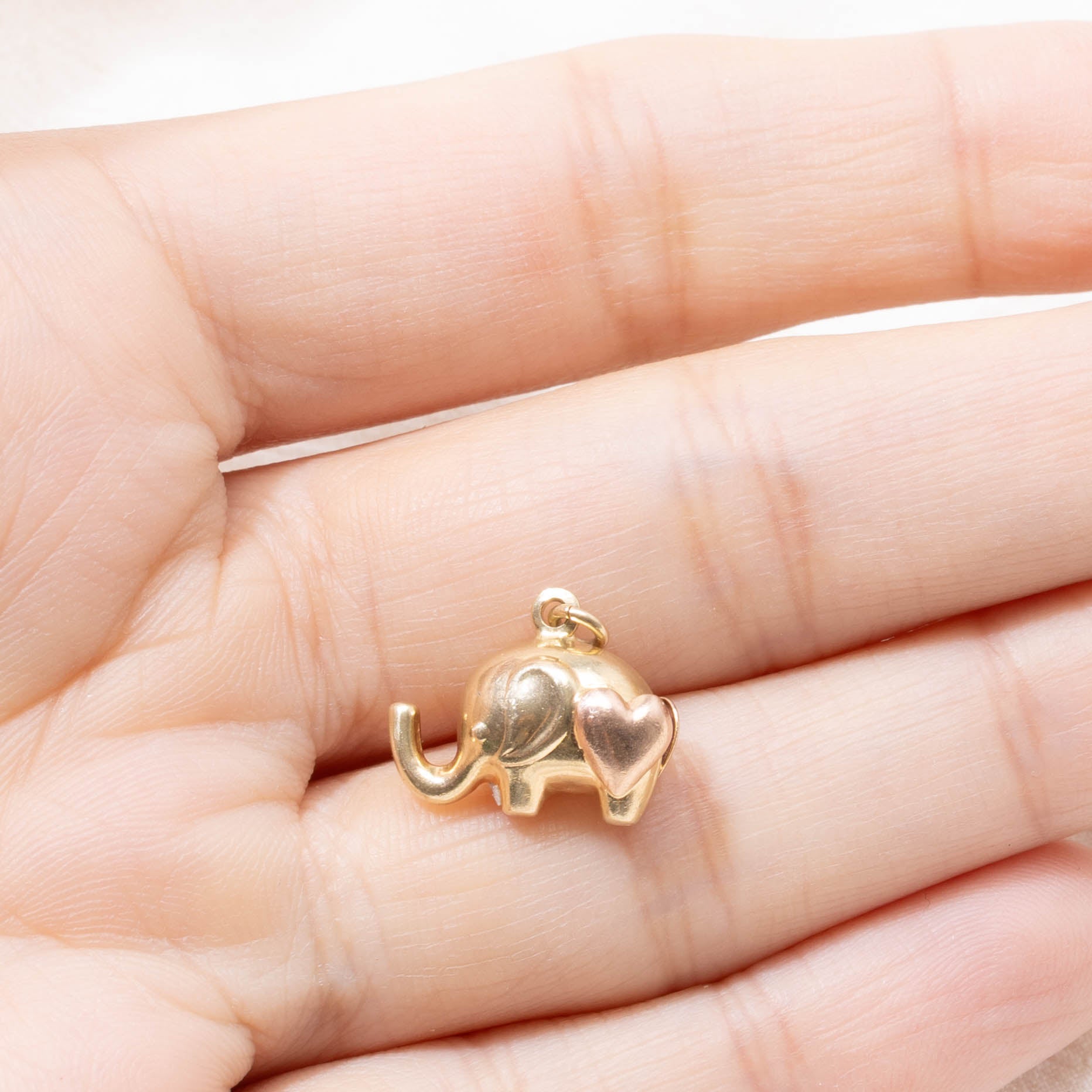 14k Heart Elephant Charm