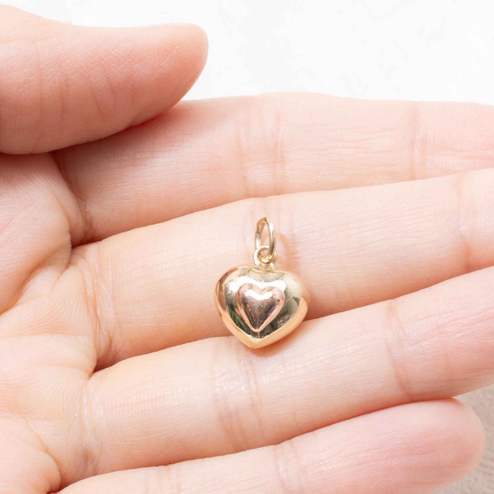 14k Two Tone Puffed Heart Charm