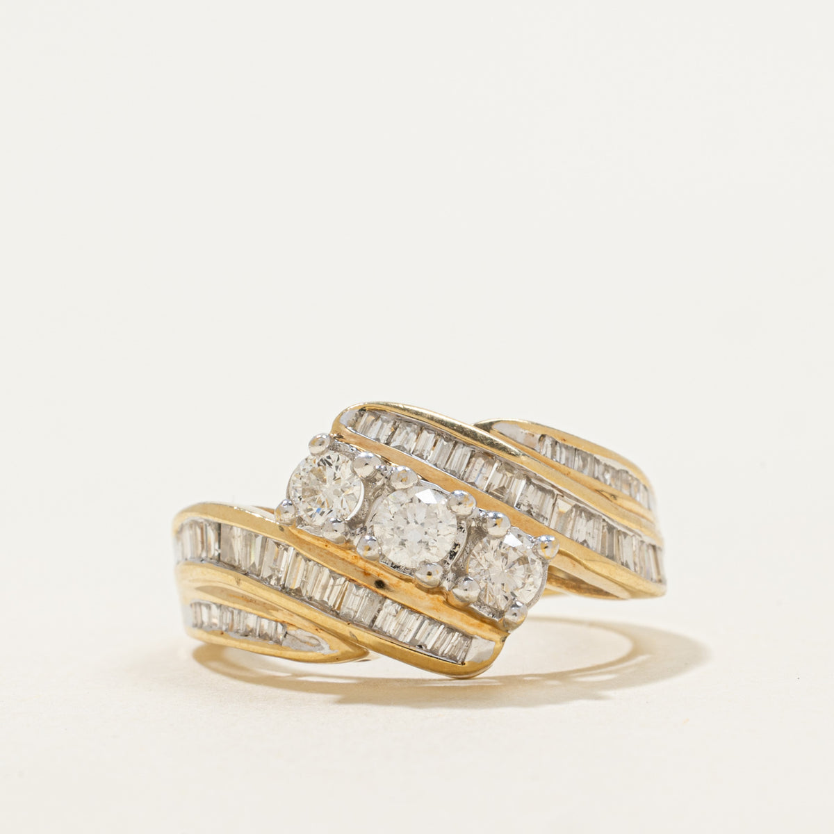 10k Three Stone Diamond Accented Bypass Ring | 0.64ctw | SZ 6.5