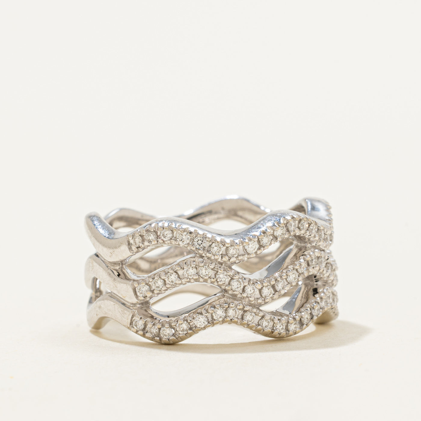 14k Semi Eternity Diamond Multi Wave Ring | 0.31ctw | 10.40mm | SZ 6.75