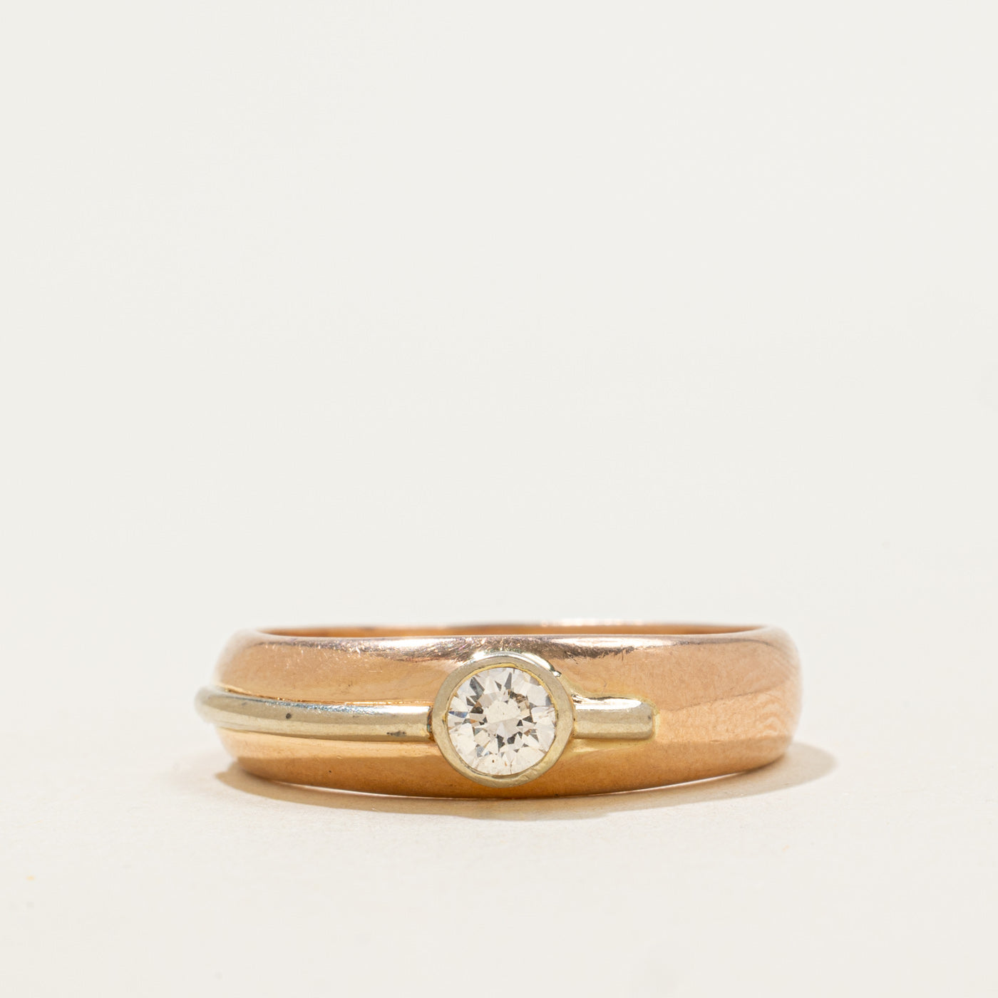 Italian 14k Bezel Set Diamond Grooved Ring | 0.25ct | SZ 9.25