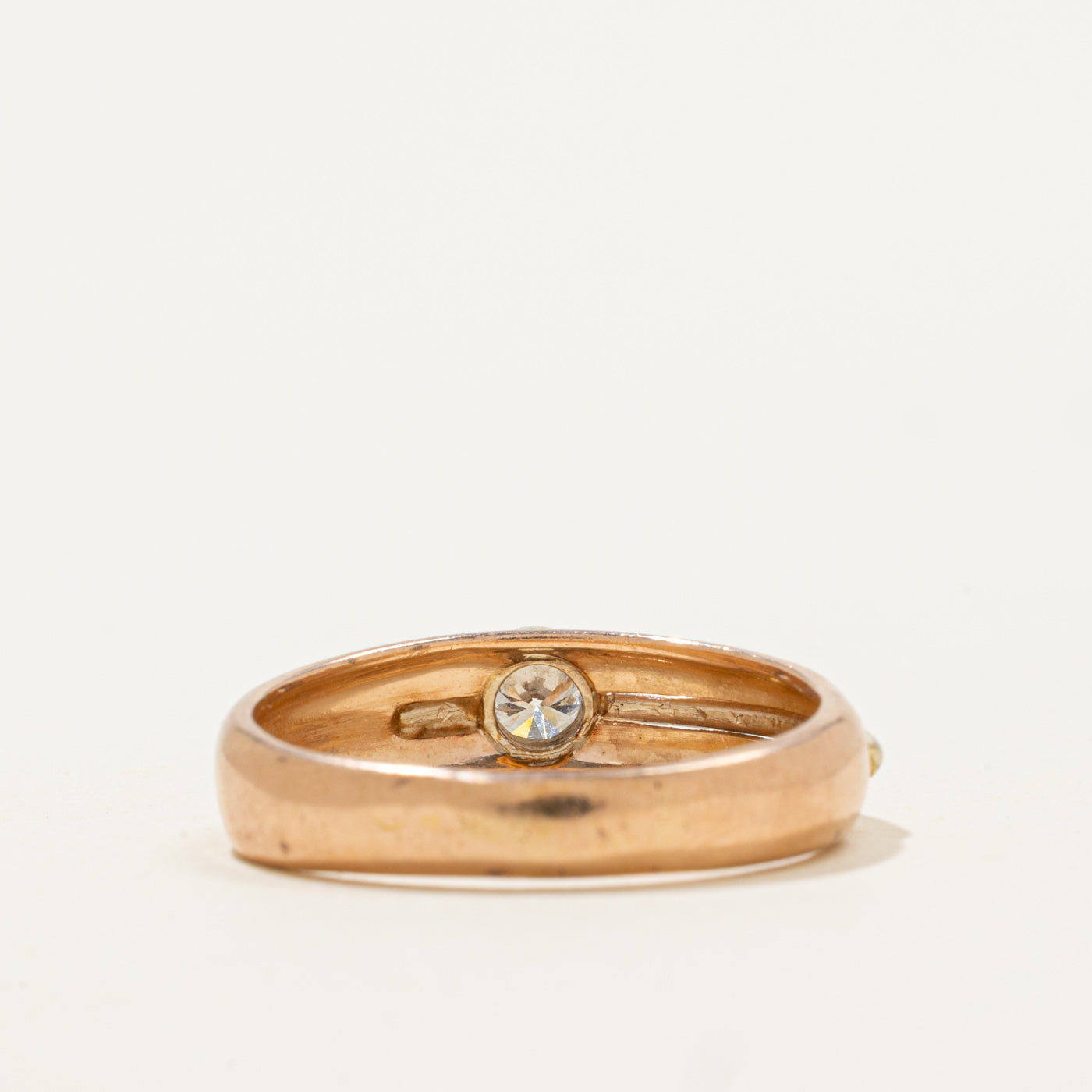 Italian 14k Bezel Set Diamond Grooved Ring | 0.25ct | SZ 9.25