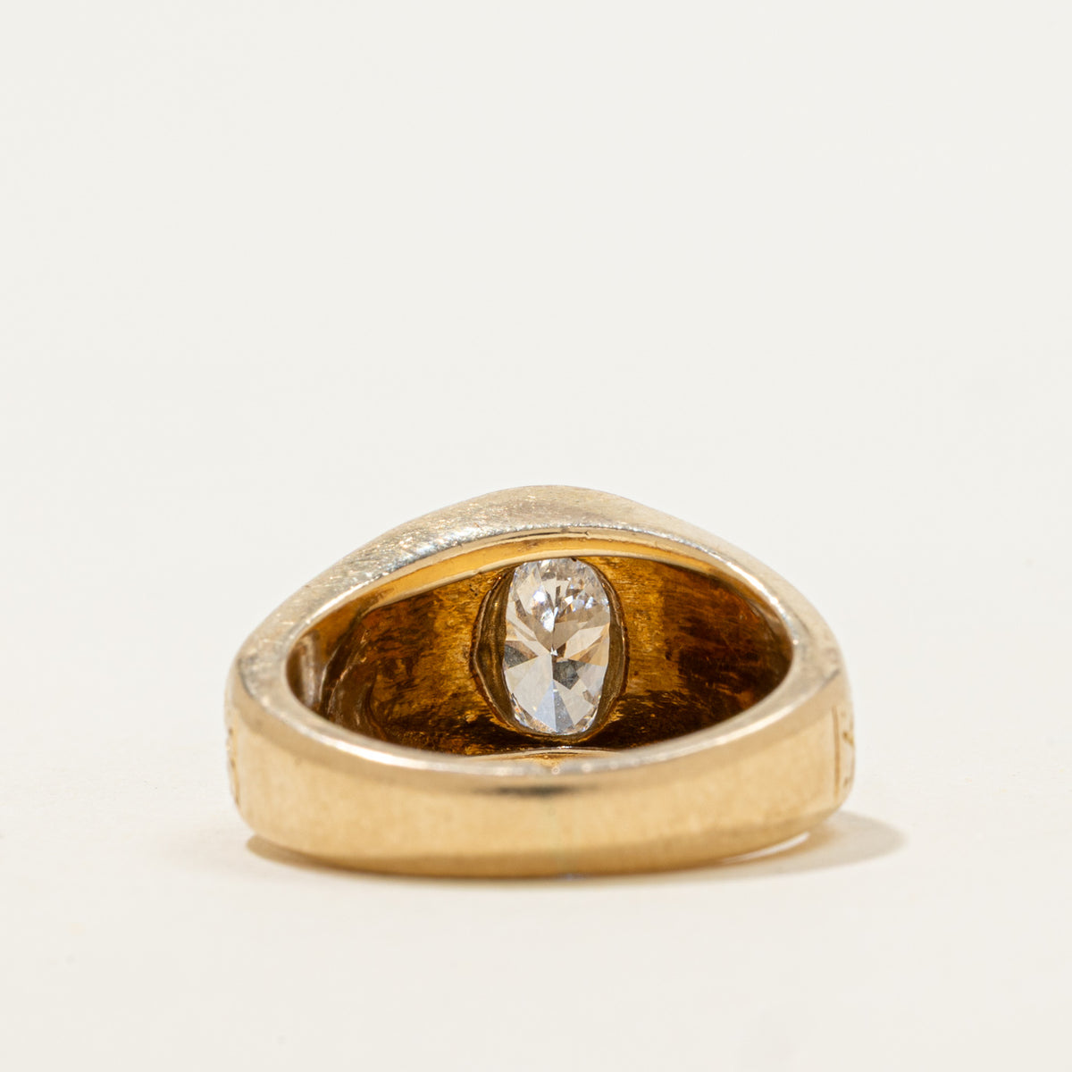 14k Oval Cut Diamond Nuggety Signet Ring | 0.78ct VS2 J/K | SZ 6.25
