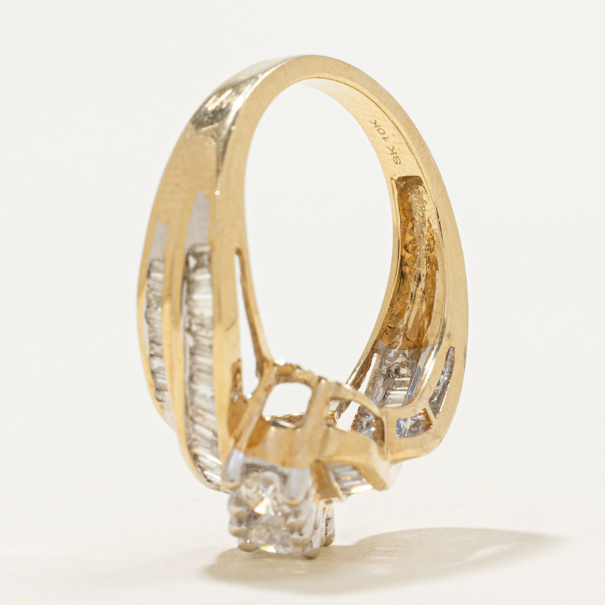 10k Three Stone Diamond Accented Bypass Ring | 0.64ctw | SZ 6.5