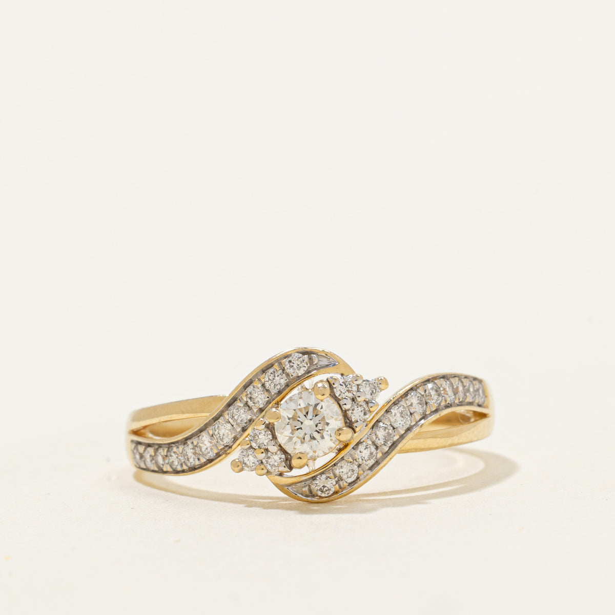 14k Diamond Accented Wave Bypass Ring | 0.43ctw | SZ 8.5