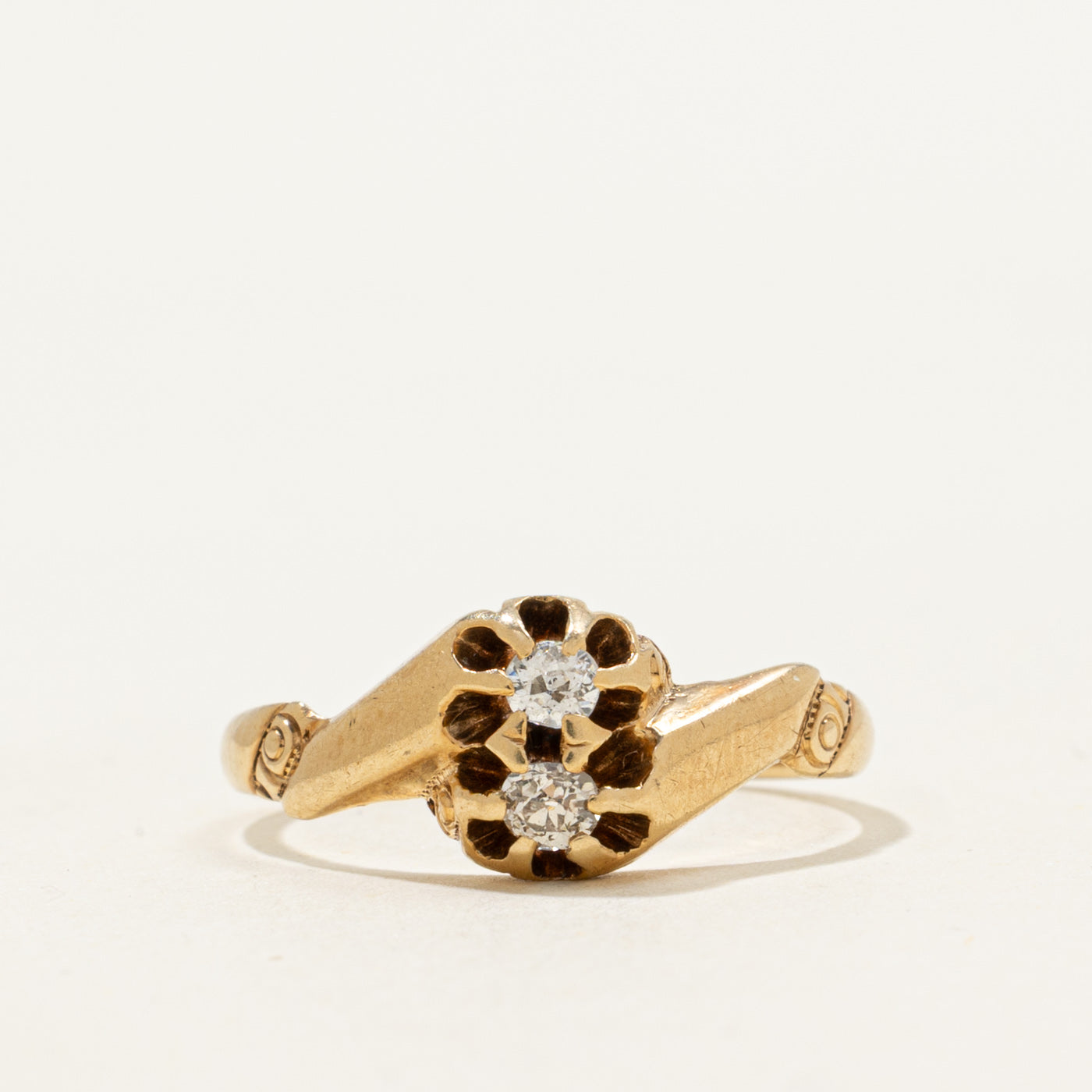 14k Old Mine Cut Two Stone Diamond Bypass Ring | 0.14ctw | SZ 5.75