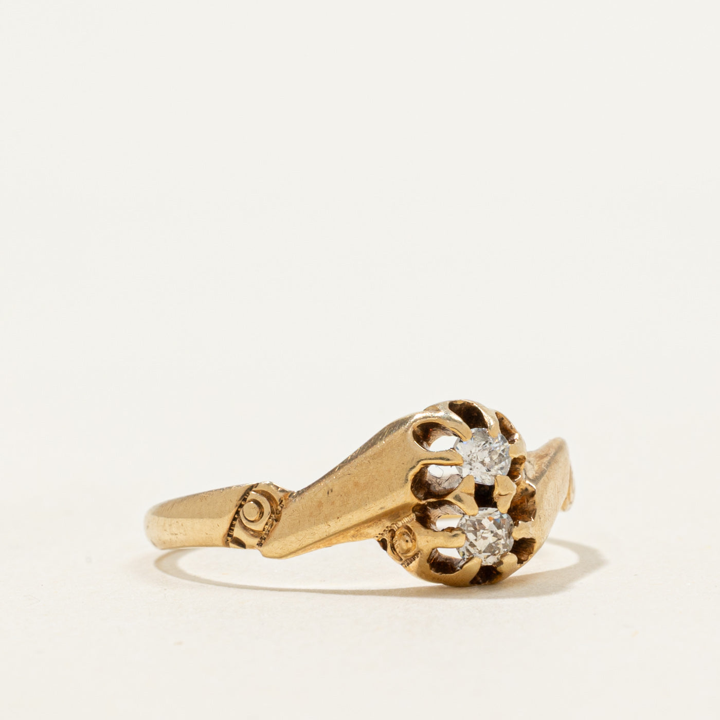 14k Old Mine Cut Two Stone Diamond Bypass Ring | 0.14ctw | SZ 5.75