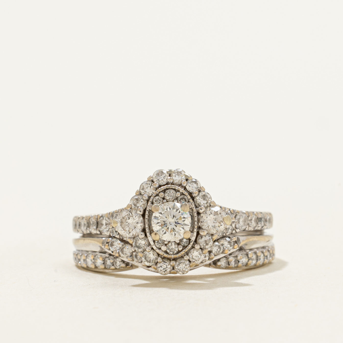 14k Diamond Halo Soldered Wedding Ring Set | 0.63ctw | SZ 6.25