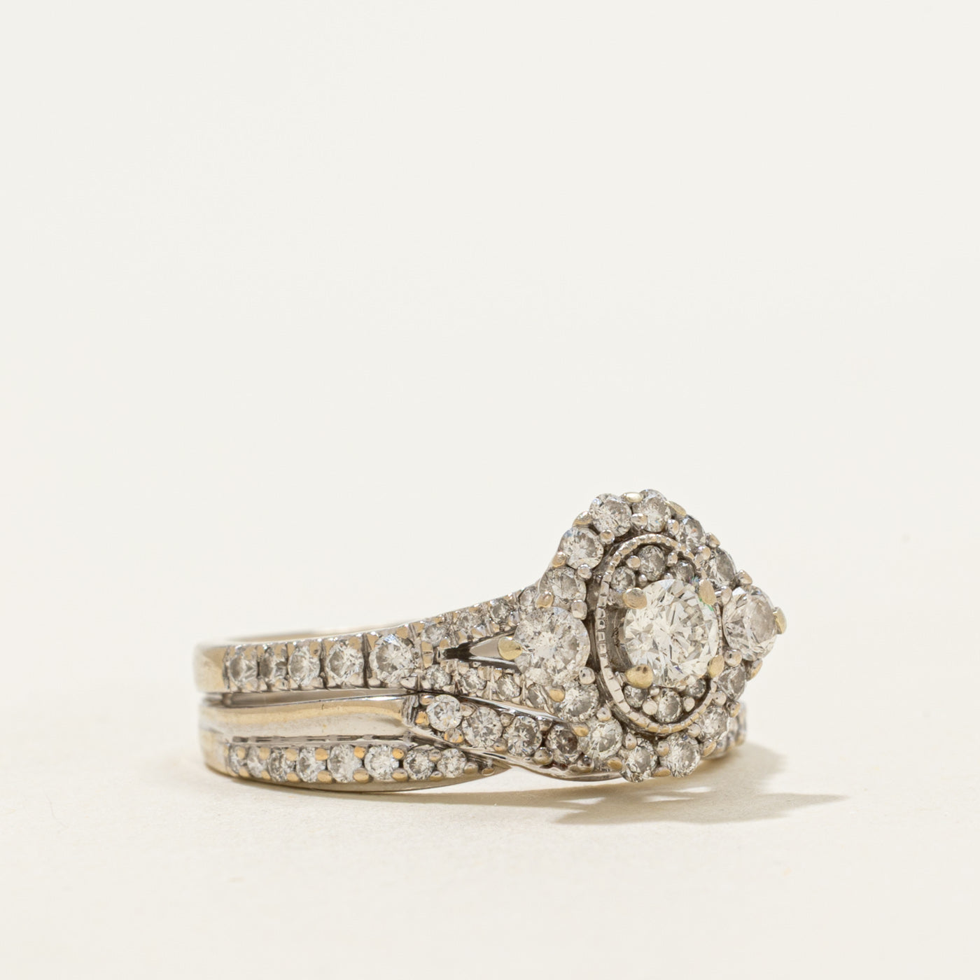 14k Diamond Halo Soldered Wedding Ring Set | 0.63ctw | SZ 6.25