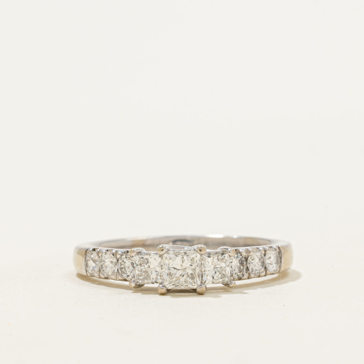 14k Three Stone Princess Cut Diamond Accented Ring | 1.06ctw | SZ 10