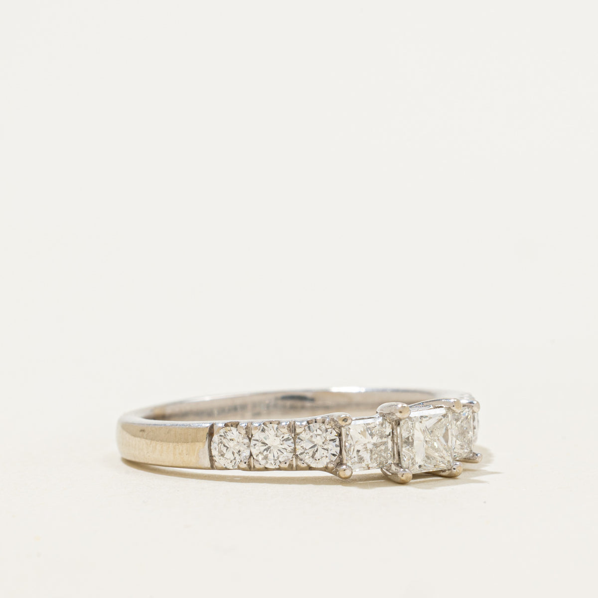 14k Three Stone Princess Cut Diamond Accented Ring | 1.06ctw | SZ 10