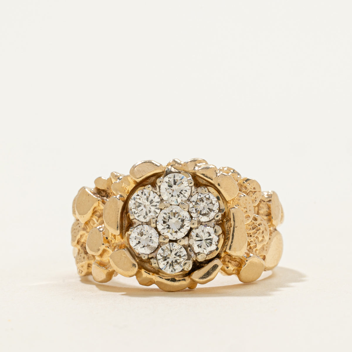 14k Diamond Cluster Nuggety Signet Ring | 0.85ctw | SZ 9.25