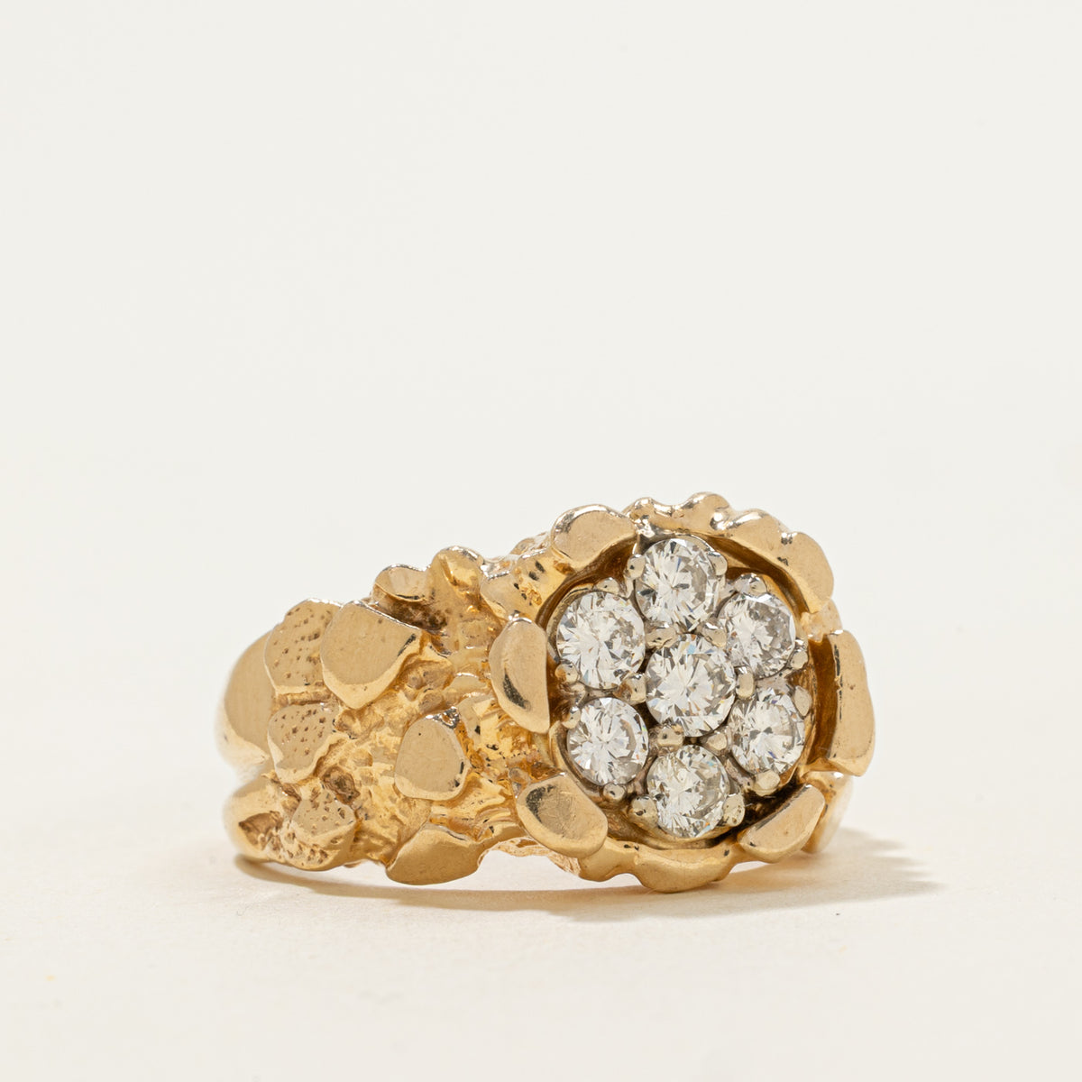 14k Diamond Cluster Nuggety Signet Ring | 0.85ctw | SZ 9.25