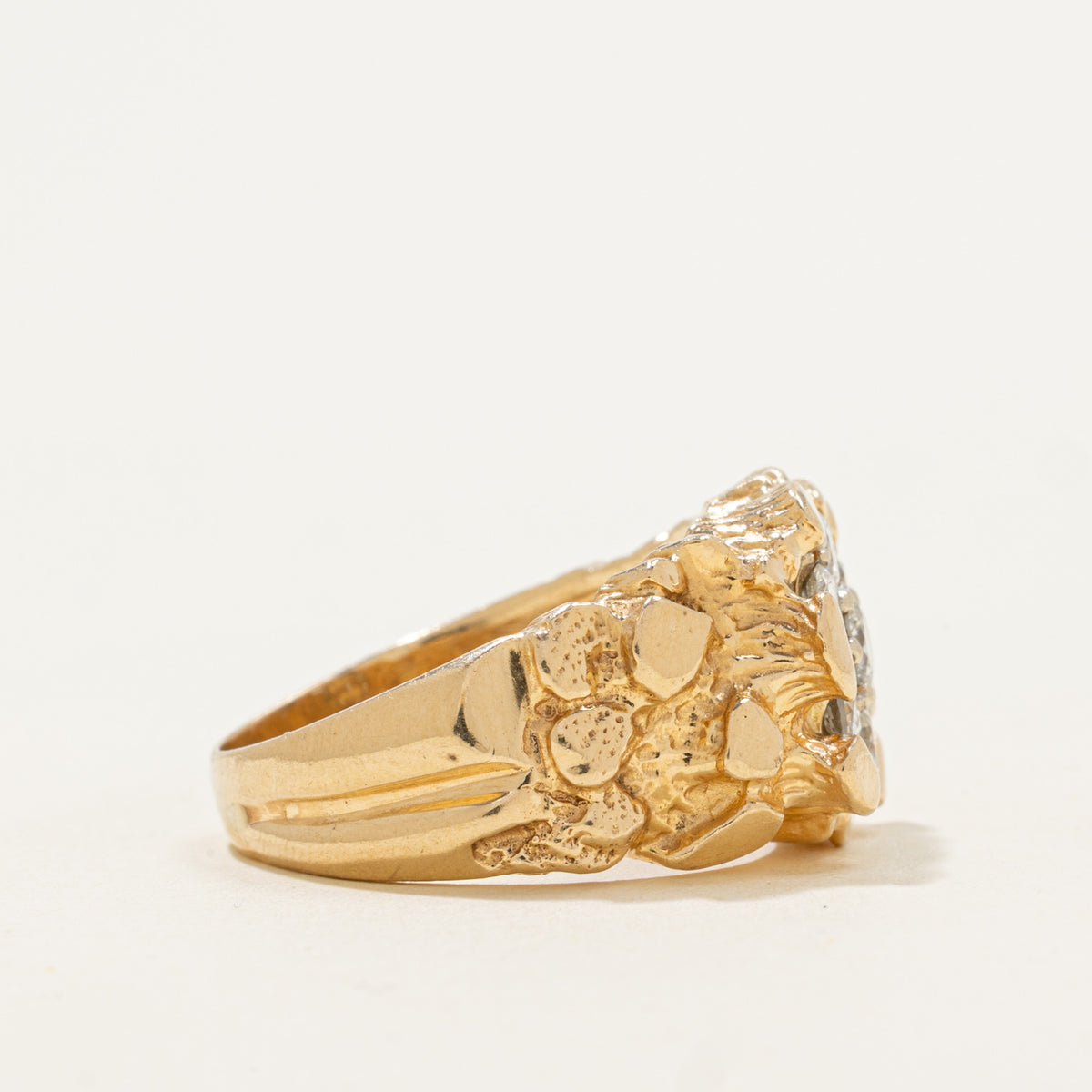 14k Diamond Cluster Nuggety Signet Ring | 0.85ctw | SZ 9.25