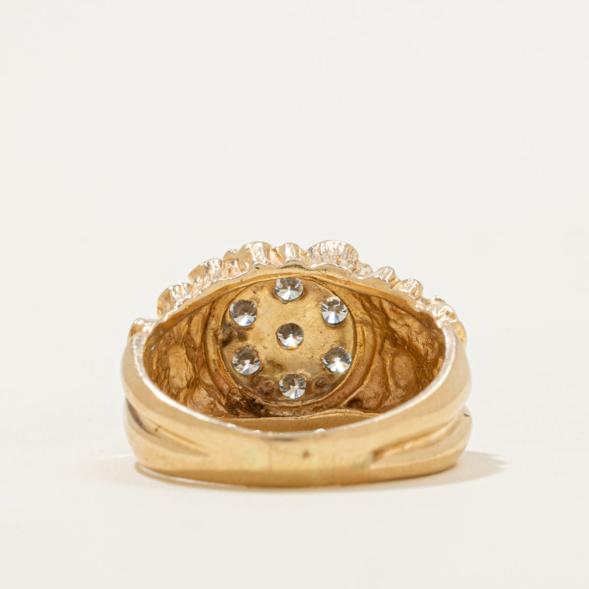 14k Diamond Cluster Nuggety Signet Ring | 0.85ctw | SZ 9.25