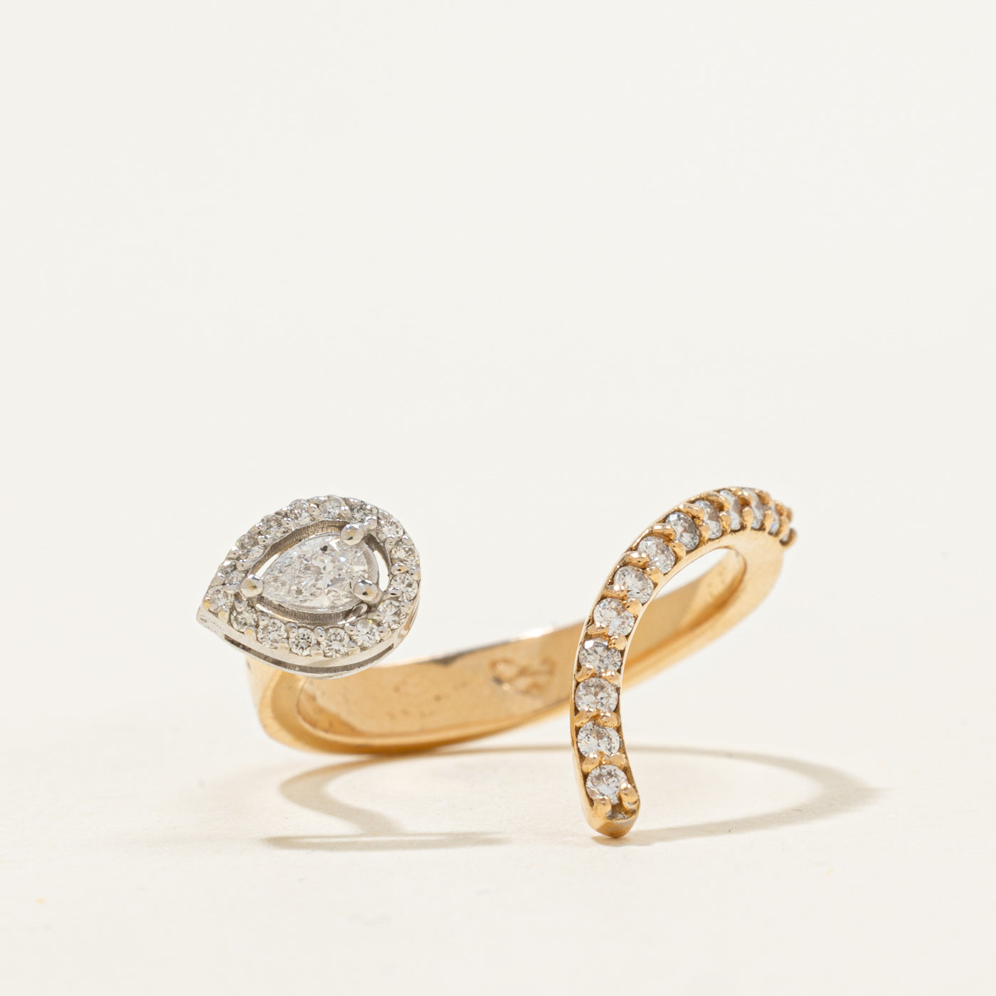 18k Pear Cut Diamond Open Bypass Ring | 0.28ctw | SZ 7