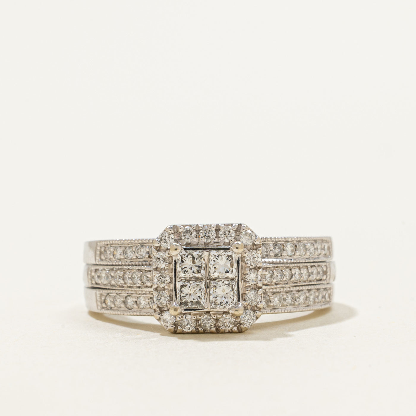 10k Invisible Set Diamond Halo Wedding Ring Set | 0.47ctw | SZ 7