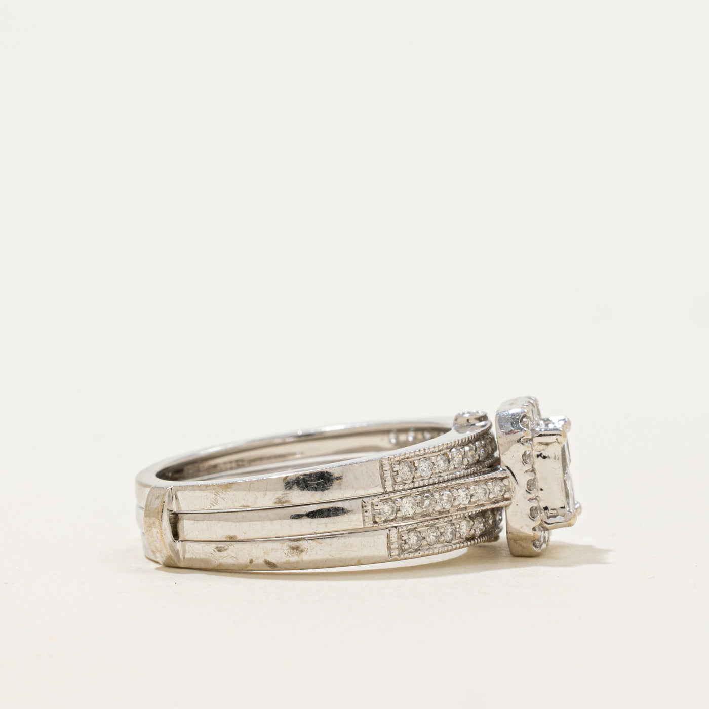 10k Invisible Set Diamond Halo Wedding Ring Set | 0.47ctw | SZ 7