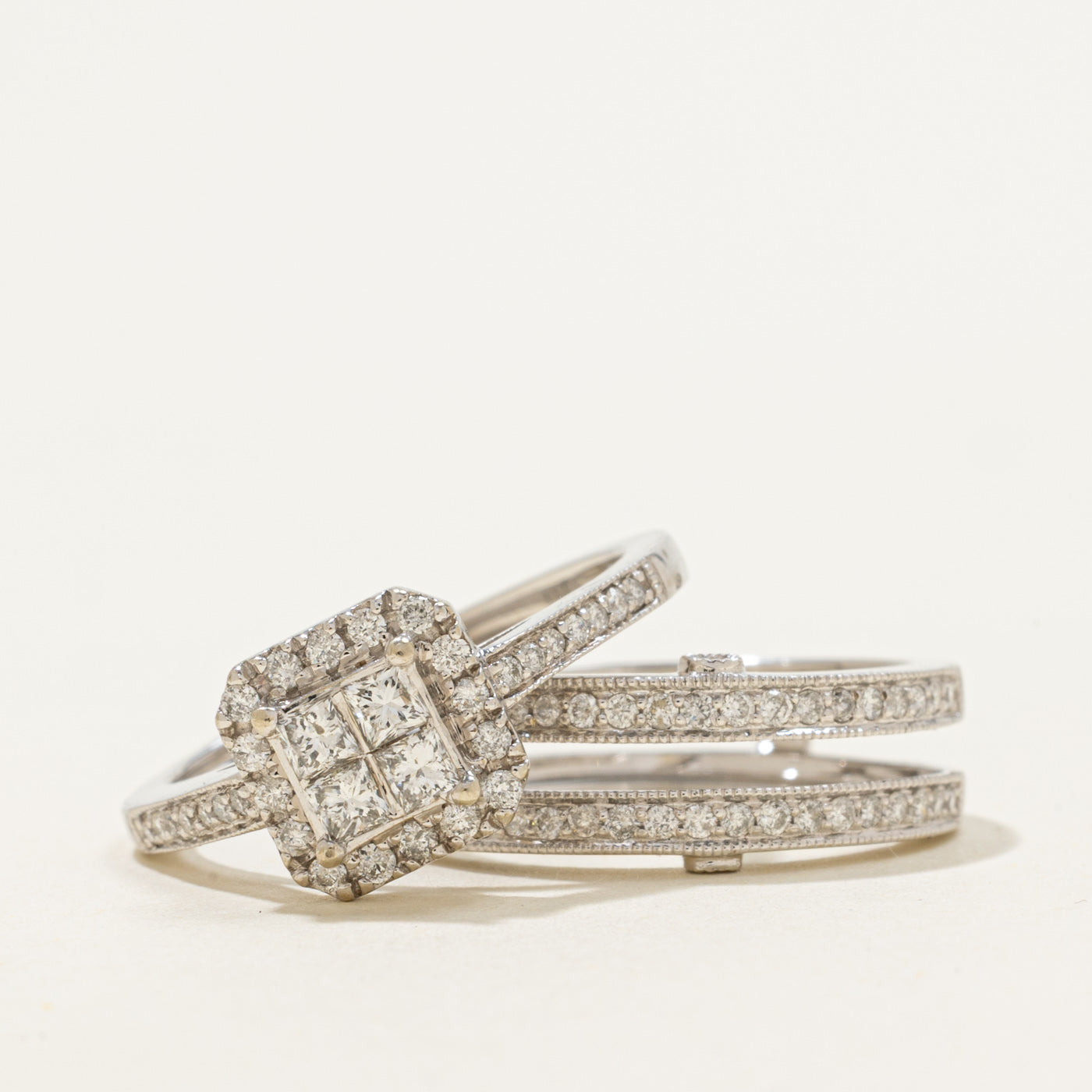 10k Invisible Set Diamond Halo Wedding Ring Set | 0.47ctw | SZ 7