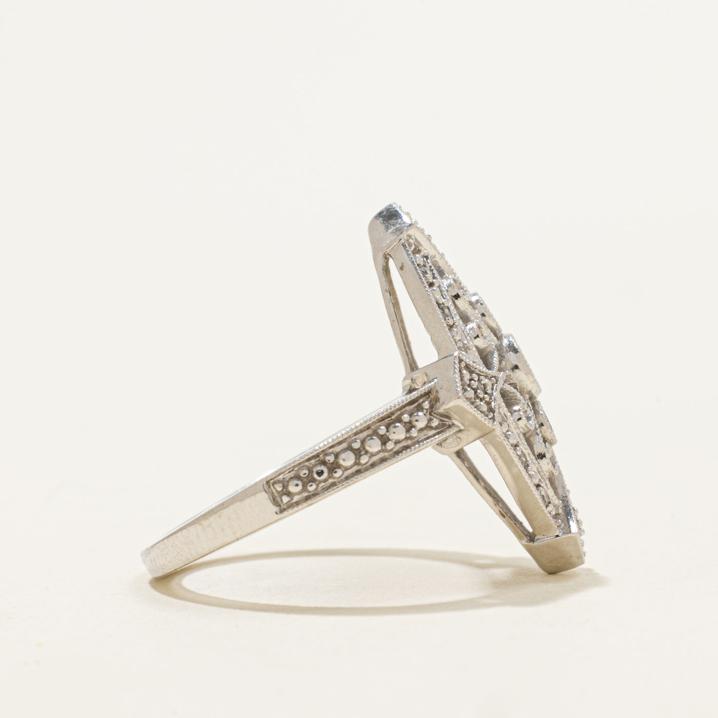 10k Diamond Scrollwork Navette Ring | 0.15ctw | SZ 6